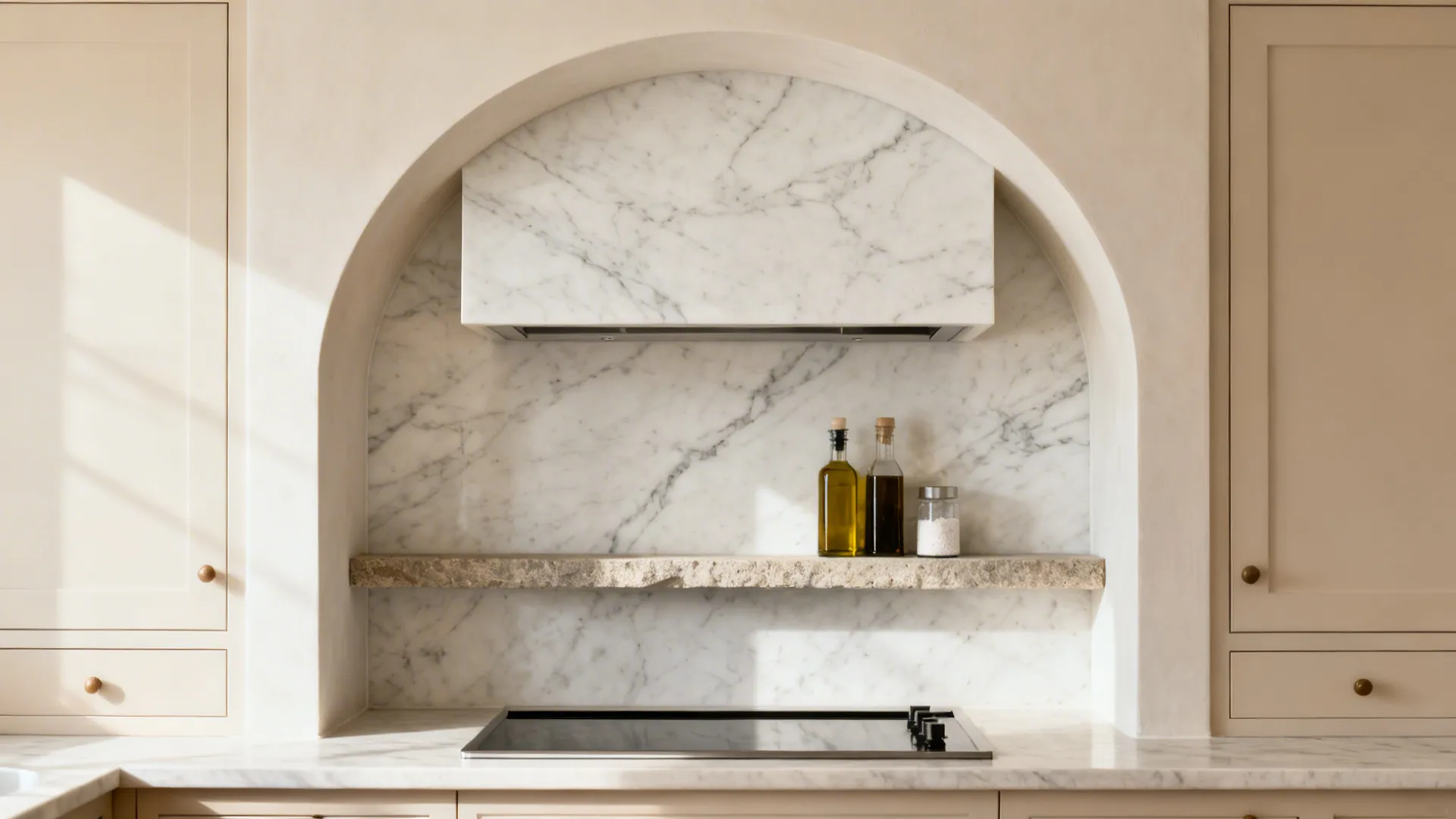Marble Arch Backsplash Over Range