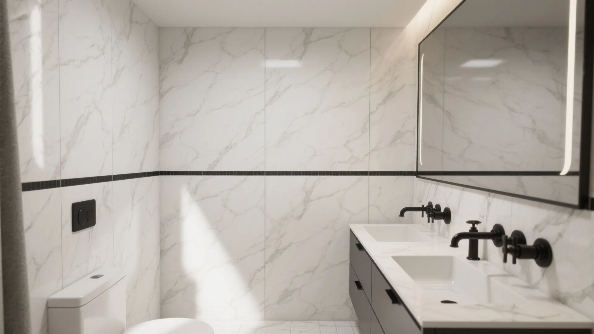 Marble-Look Porcelain With Black Pencil Liner Bands