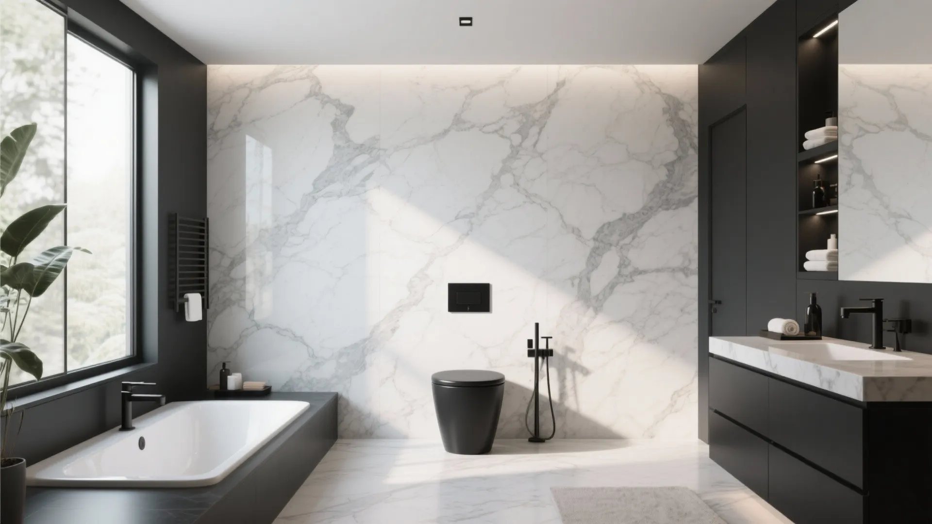 Contemporary bathroom with smooth stone cladding