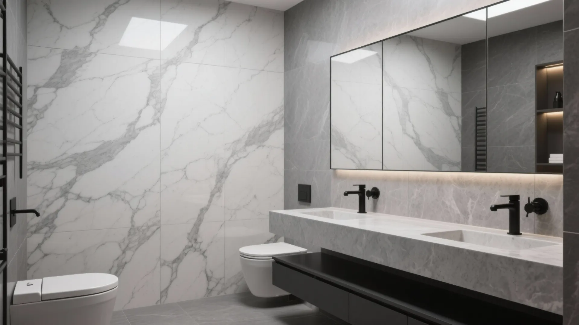 Gray Marble Veins + Matte Black Accents