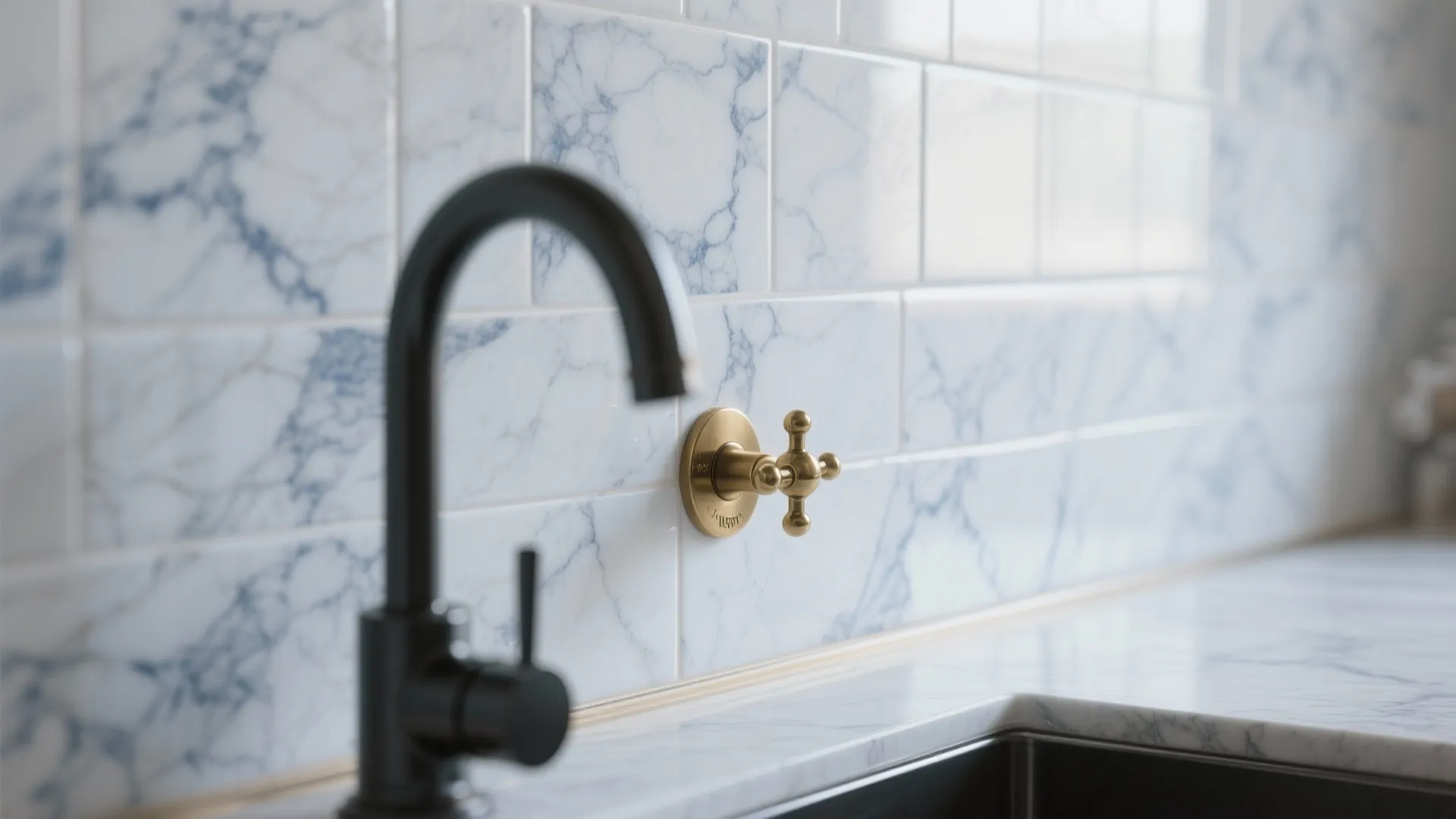 4. White Marble with Blue Veining Accents