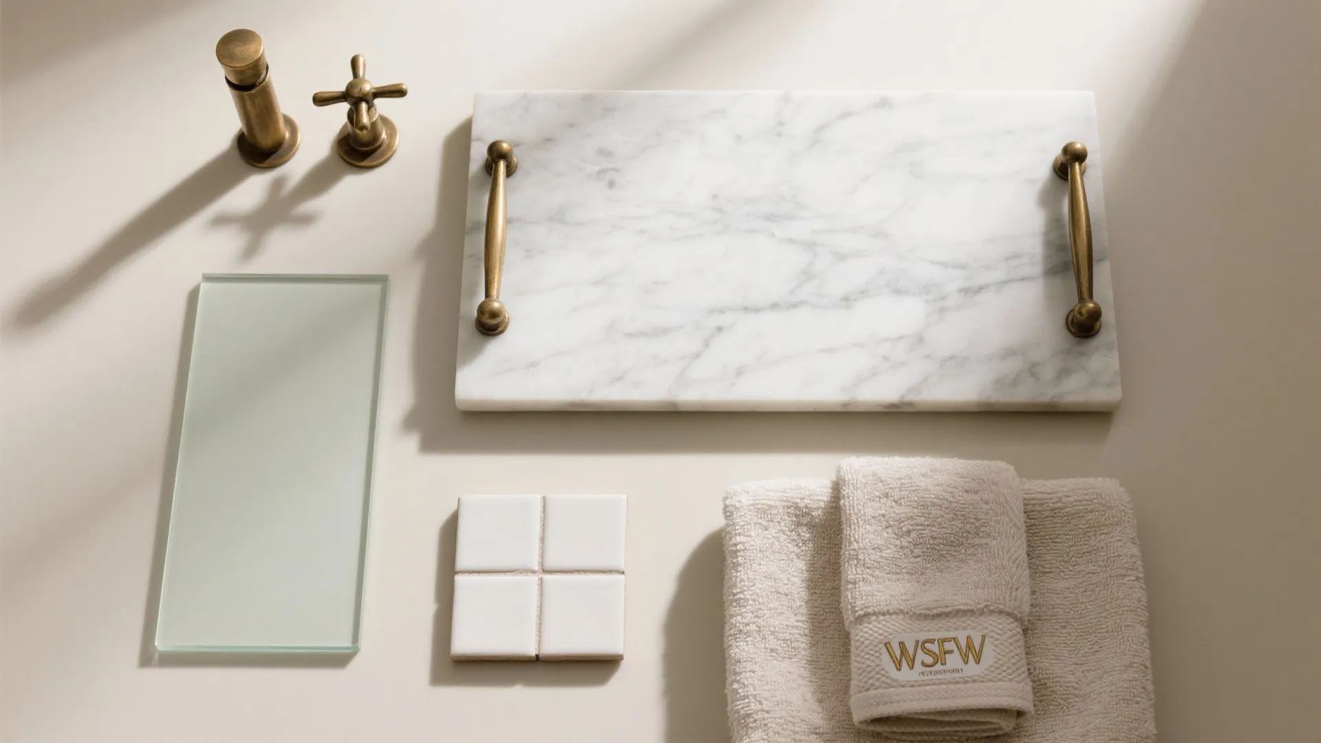 Marble, Brass, and Glass Pane Accents