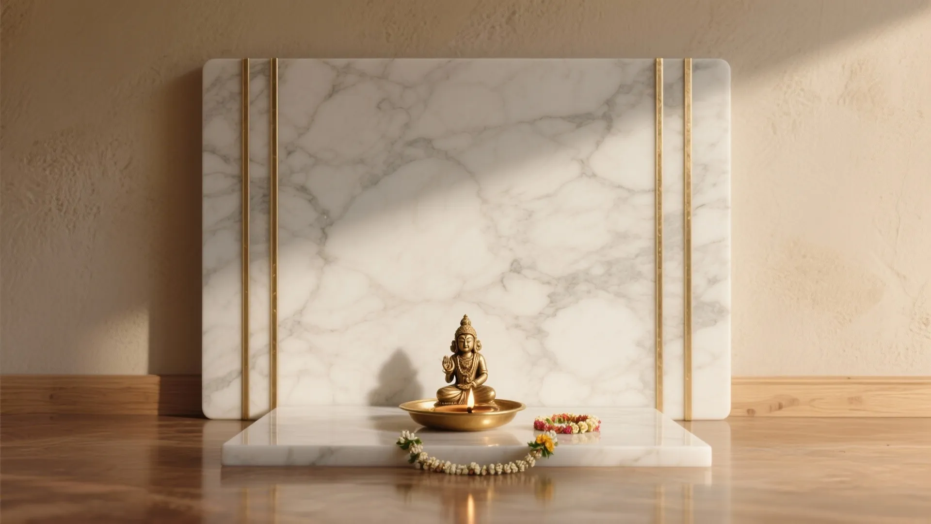 Minimalist Marble + Brass Backdrop for a Calm Mandir