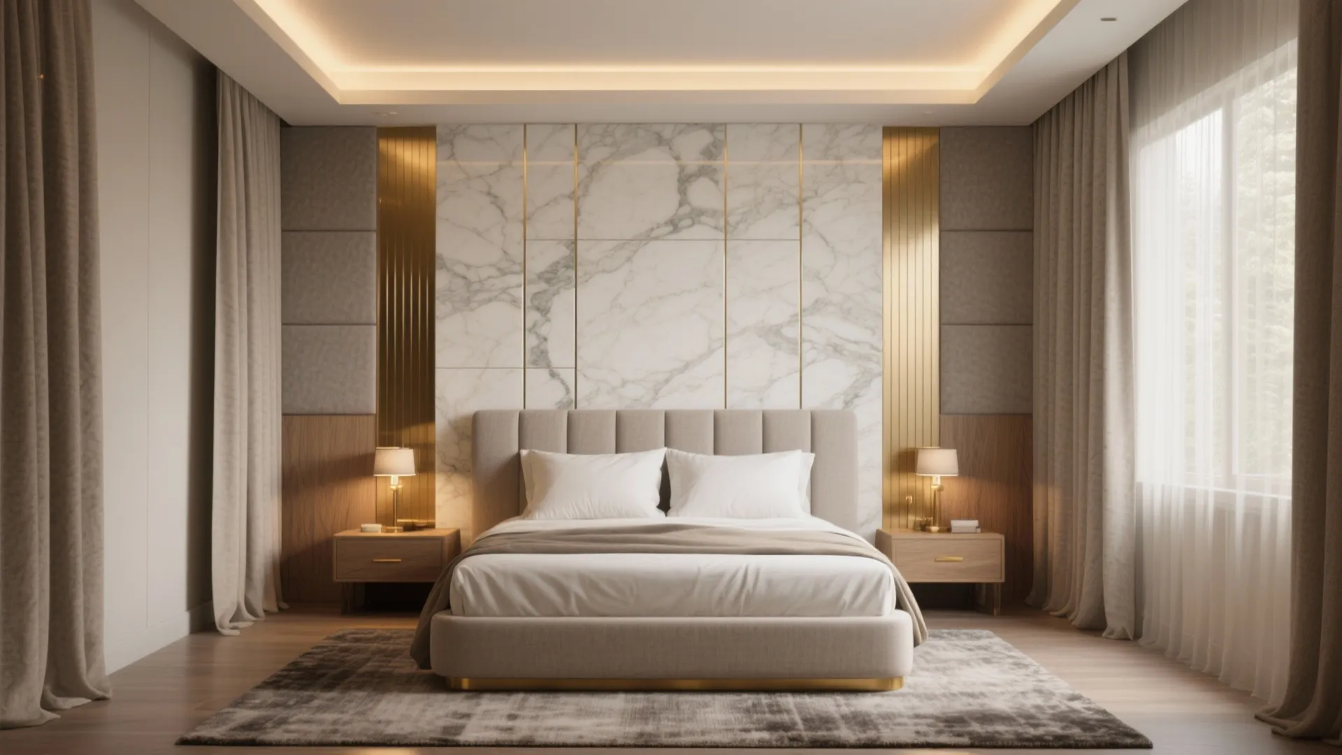Marble-and-Brass Bedroom Serenity