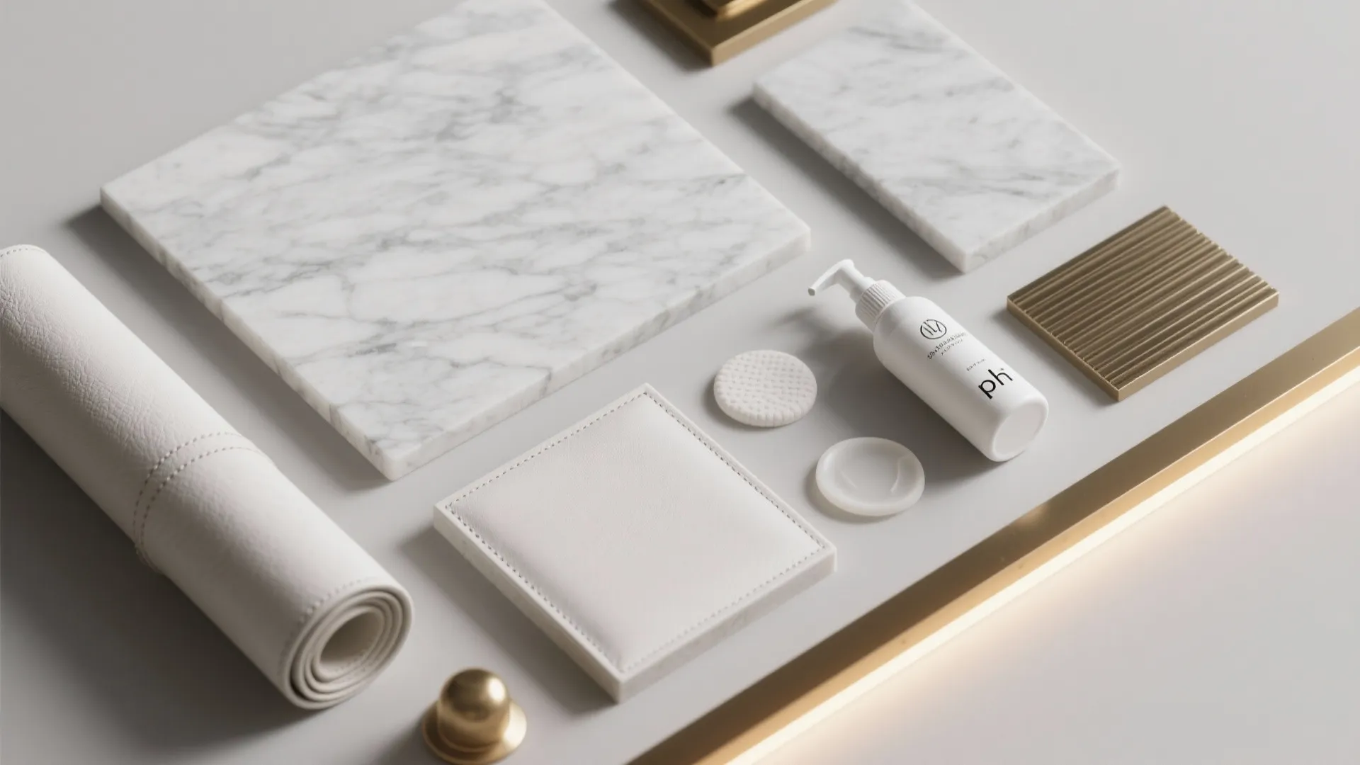 Monochrome Marble Altar with Brass Accents