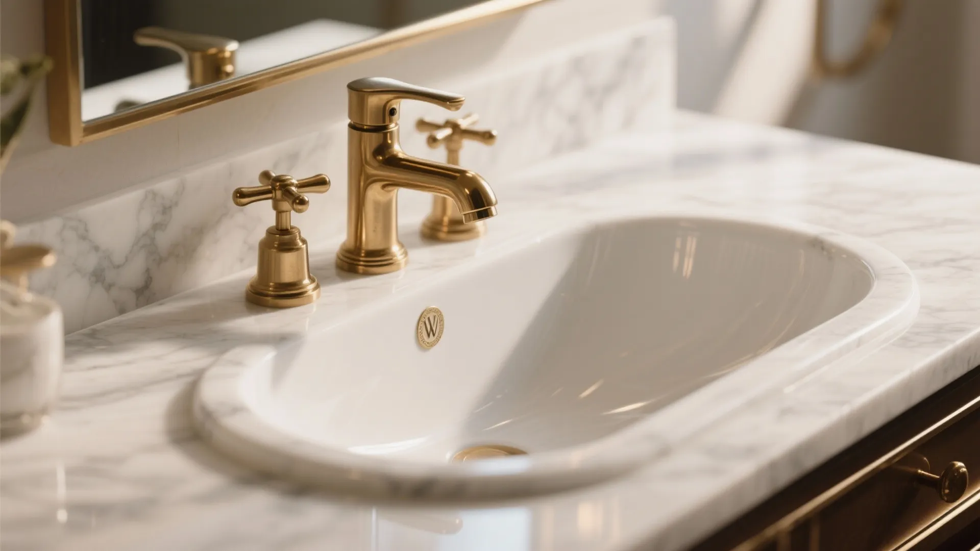 2. Marble with Warm Brass Fixtures