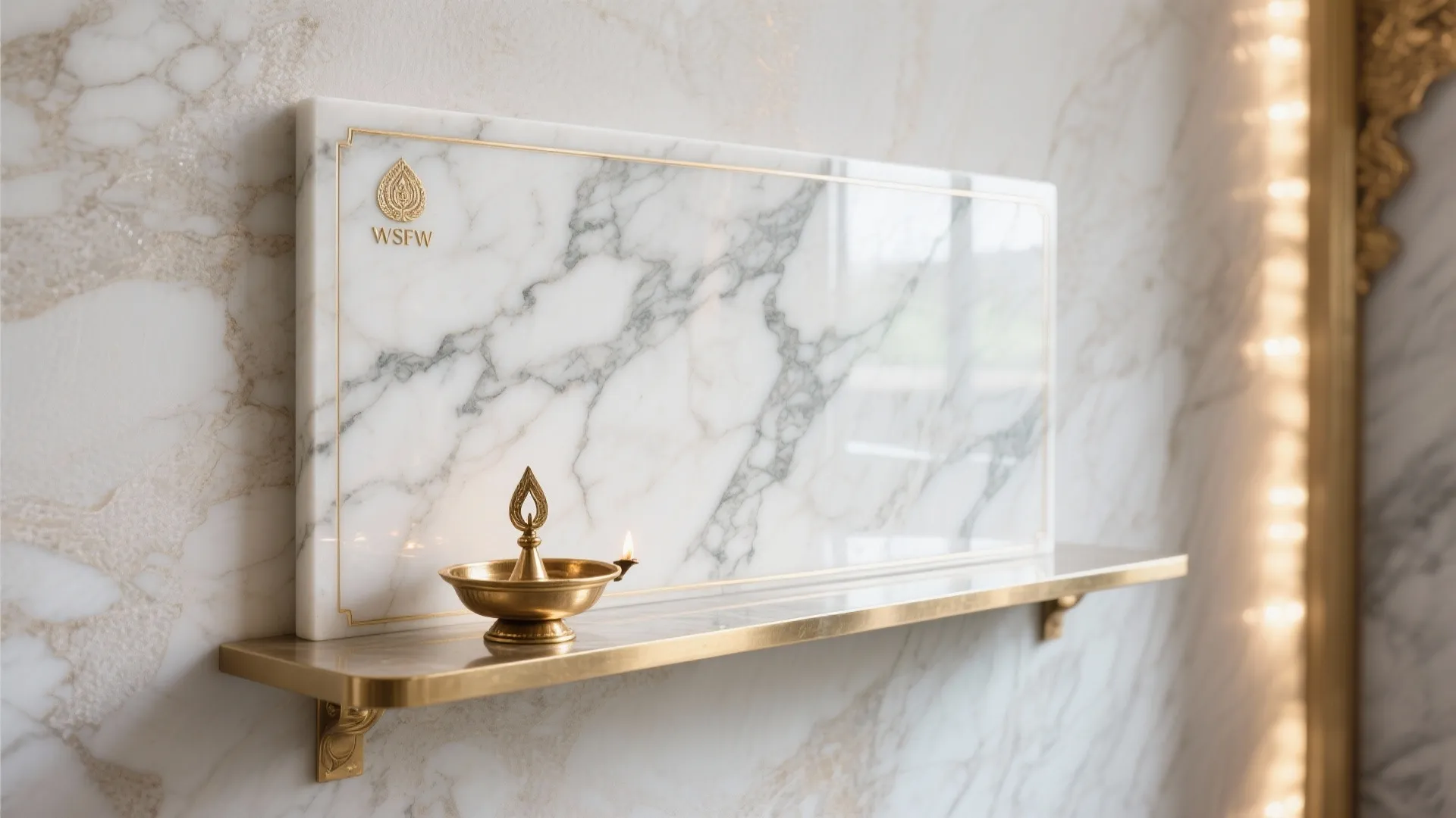 Marble (or Marble‑Look) Back Panel and Brass Accents