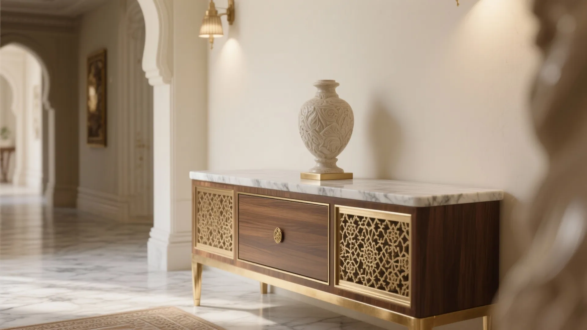 4) Marble, Brass, and Artisanal Detailing