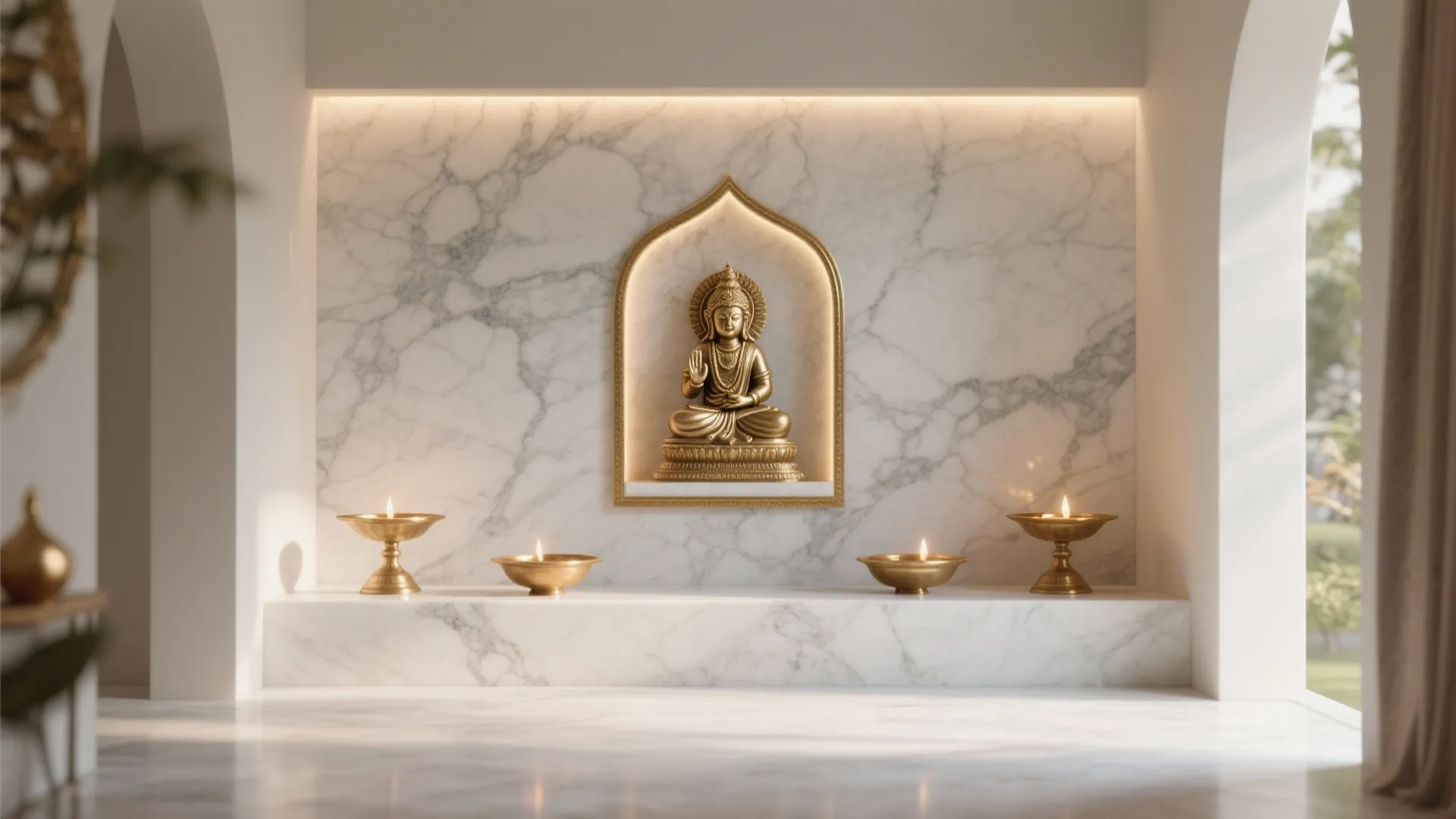 Marble-Textured Panel with Brass Accents