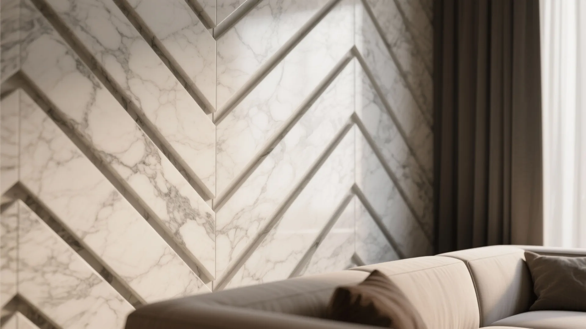 2. Marble chevron or herringbone accent
