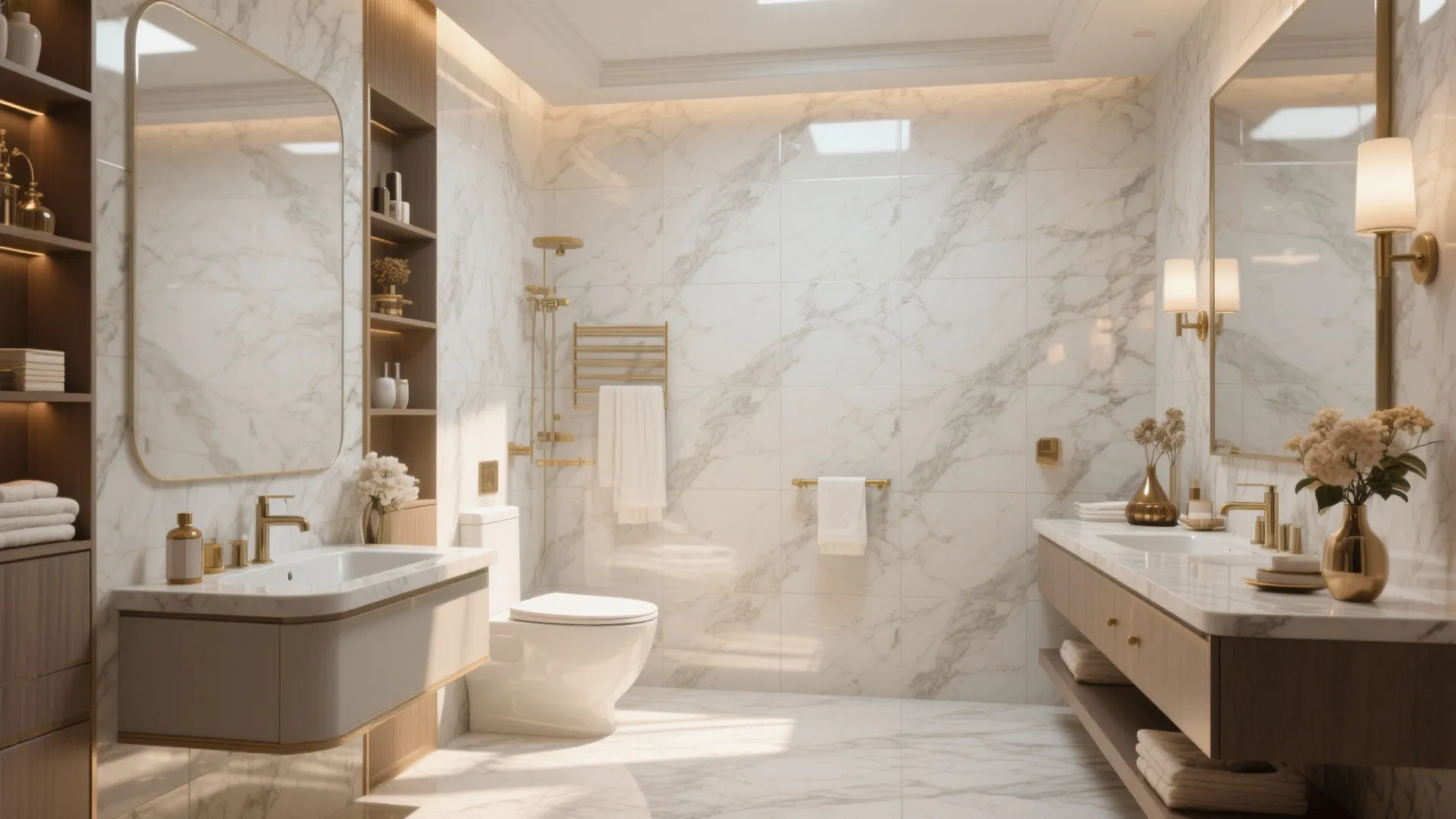 3. Glossy Marble-Effect Wall Tiles