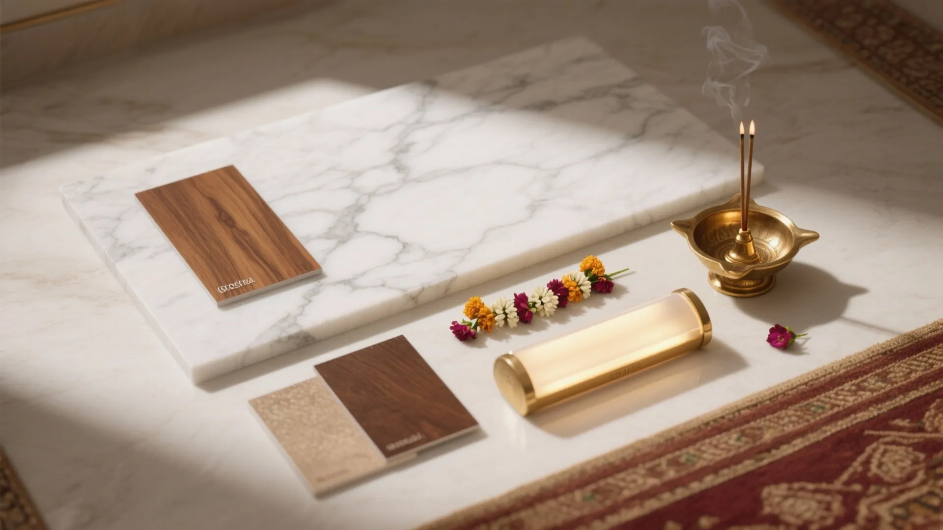 Balancing Marble with Warm Wood and Brass