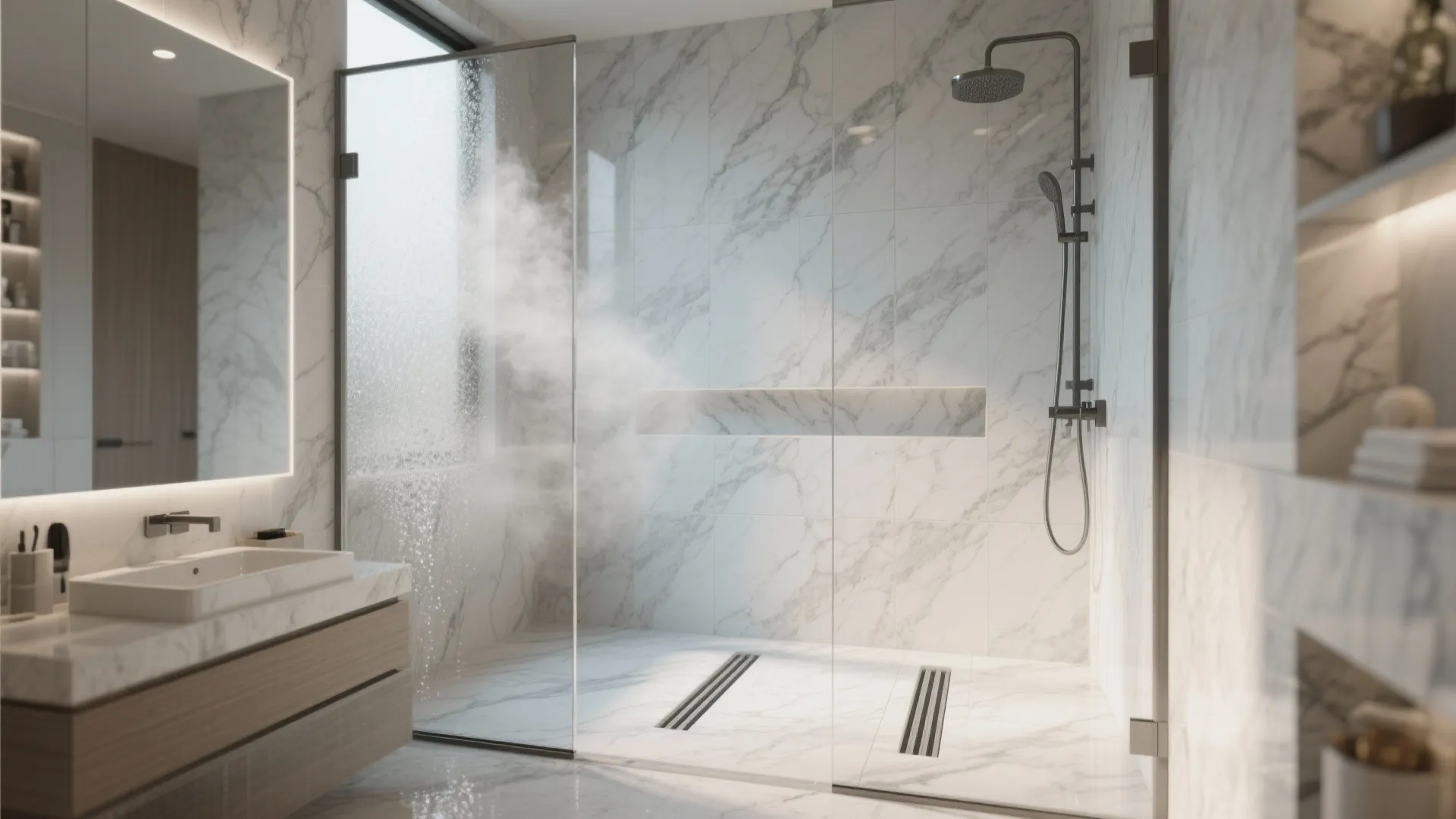 5. Shower design that highlights marble