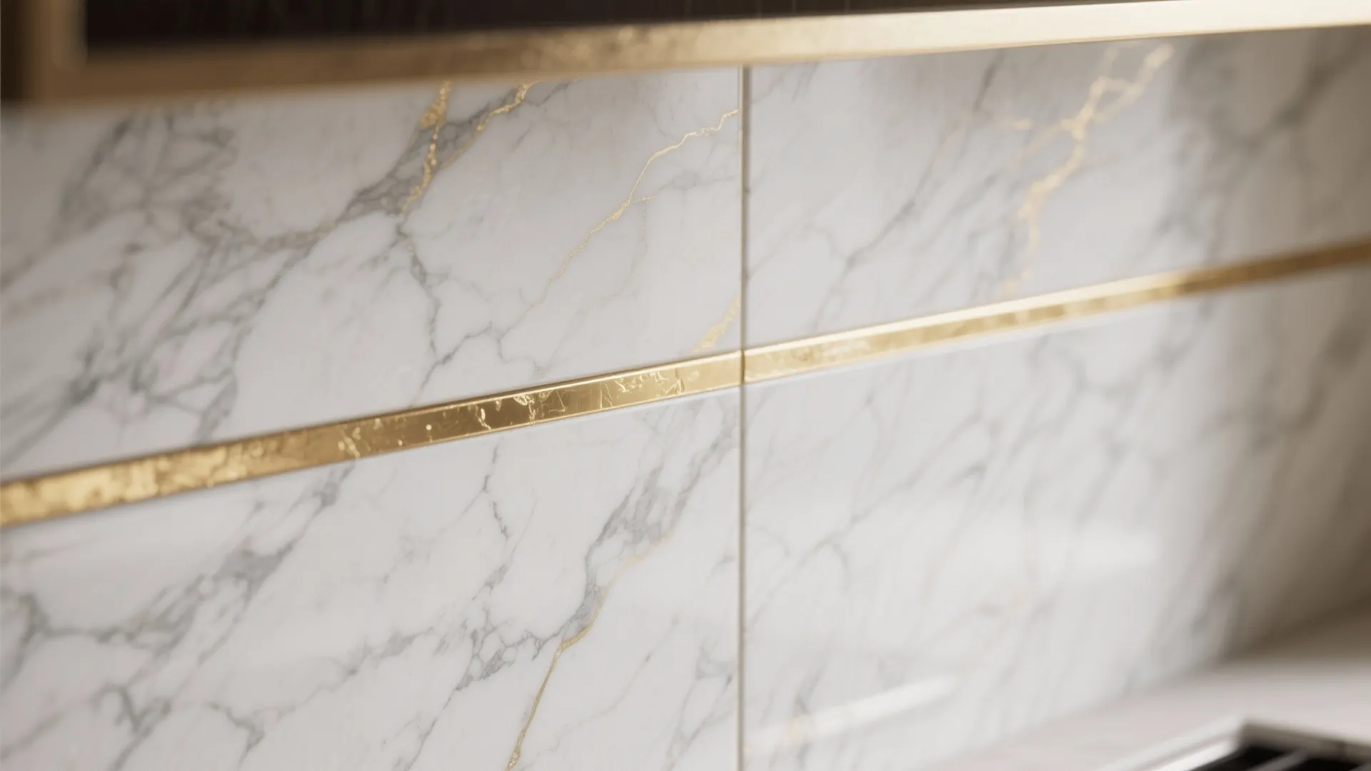 4. Marble veining and gold grout lines