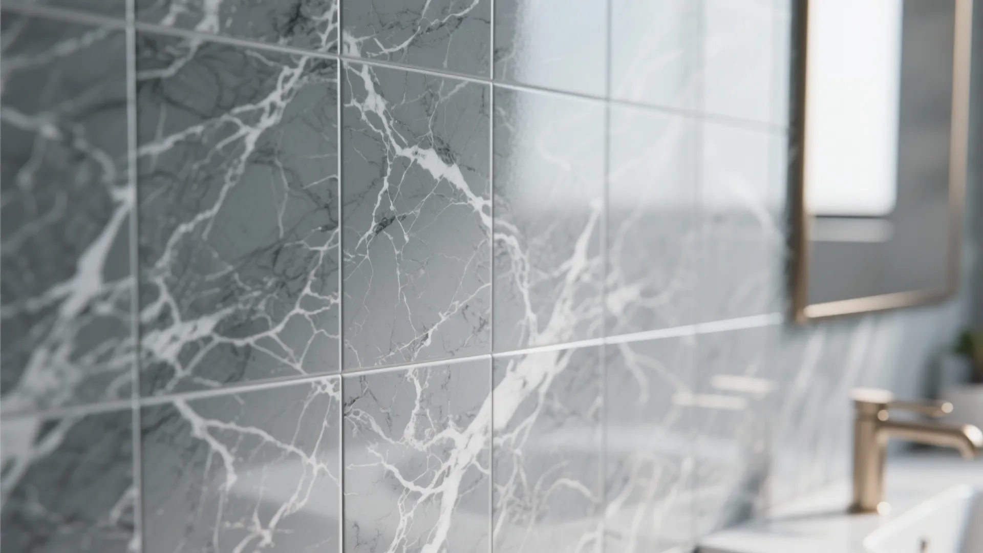 1. Marble-Effect Gray Tiles