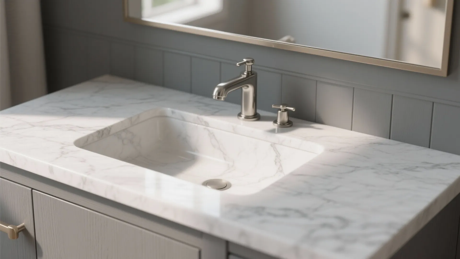 4. Mix Materials: Marble Top + Gray Base