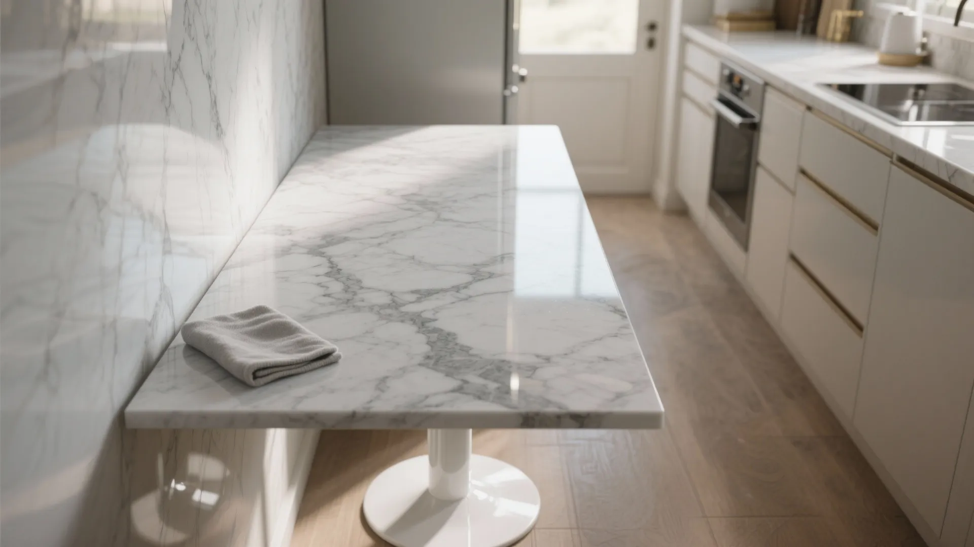 2. Marble-effect grey top with glossy white base