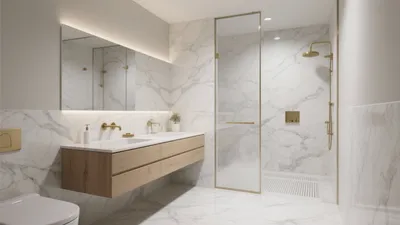 Modern Luxury Bathroom Design with Marble & Gold Accents