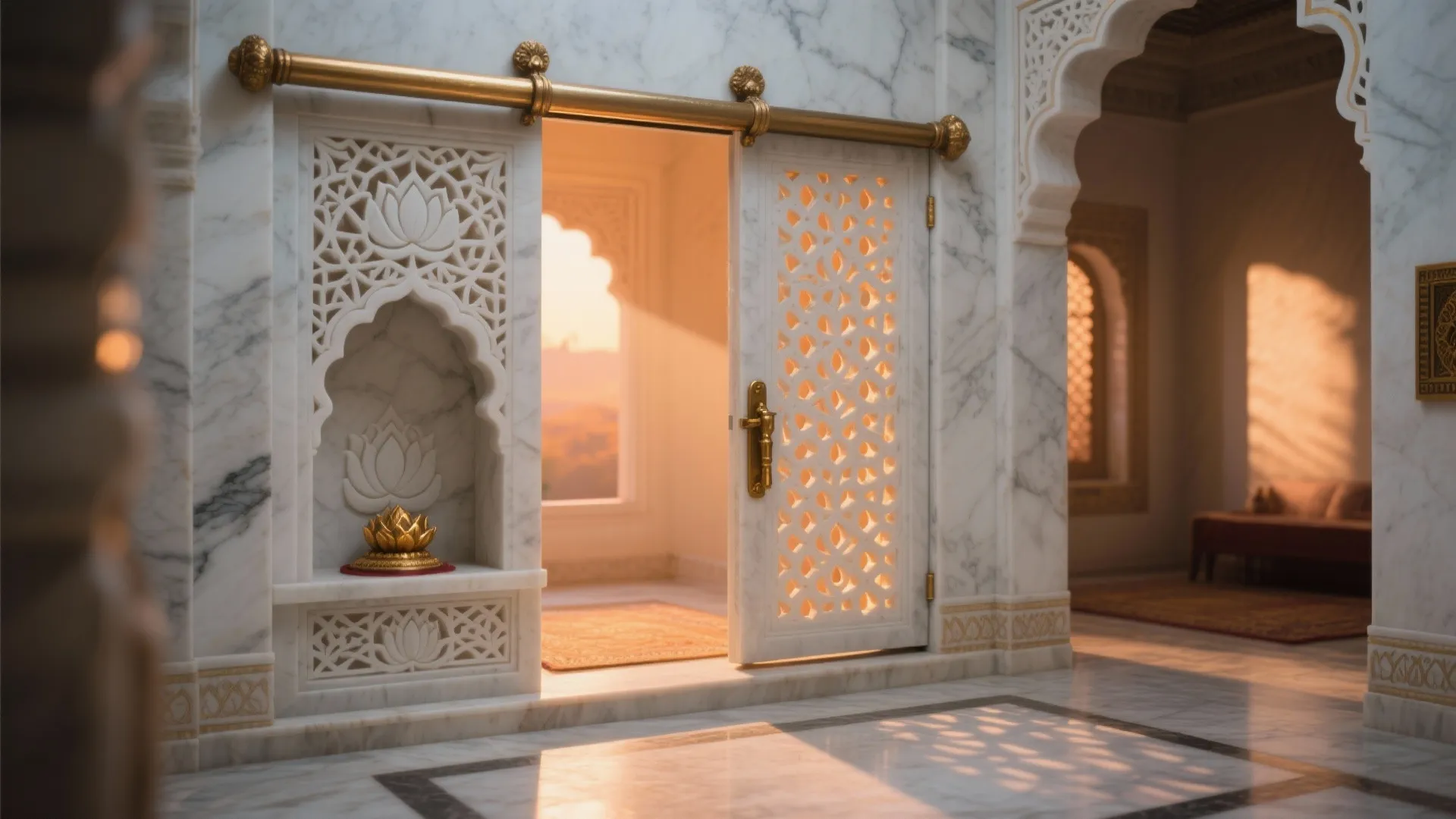 Carved Marble Jali Screens and Sliding Doors