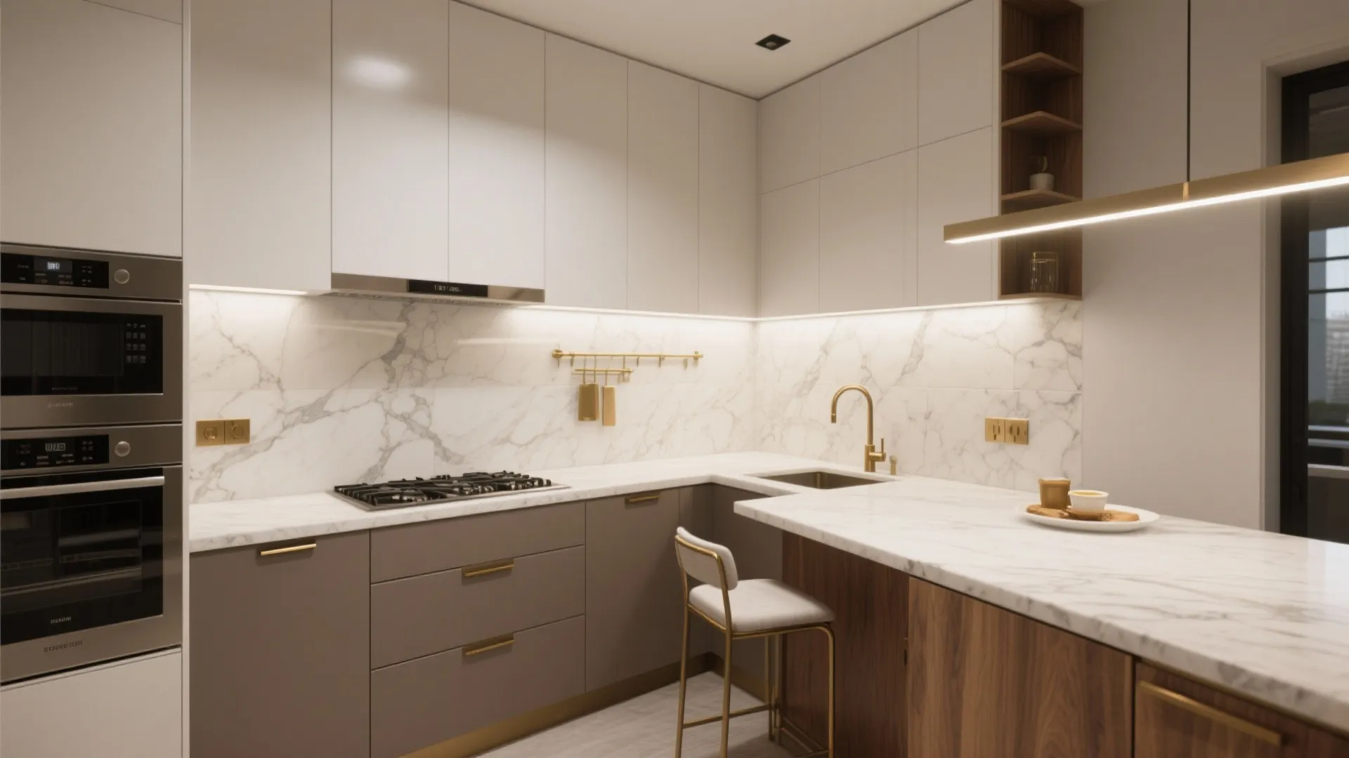 Marble-Forward Kitchen with a Smart L-Shaped Flow