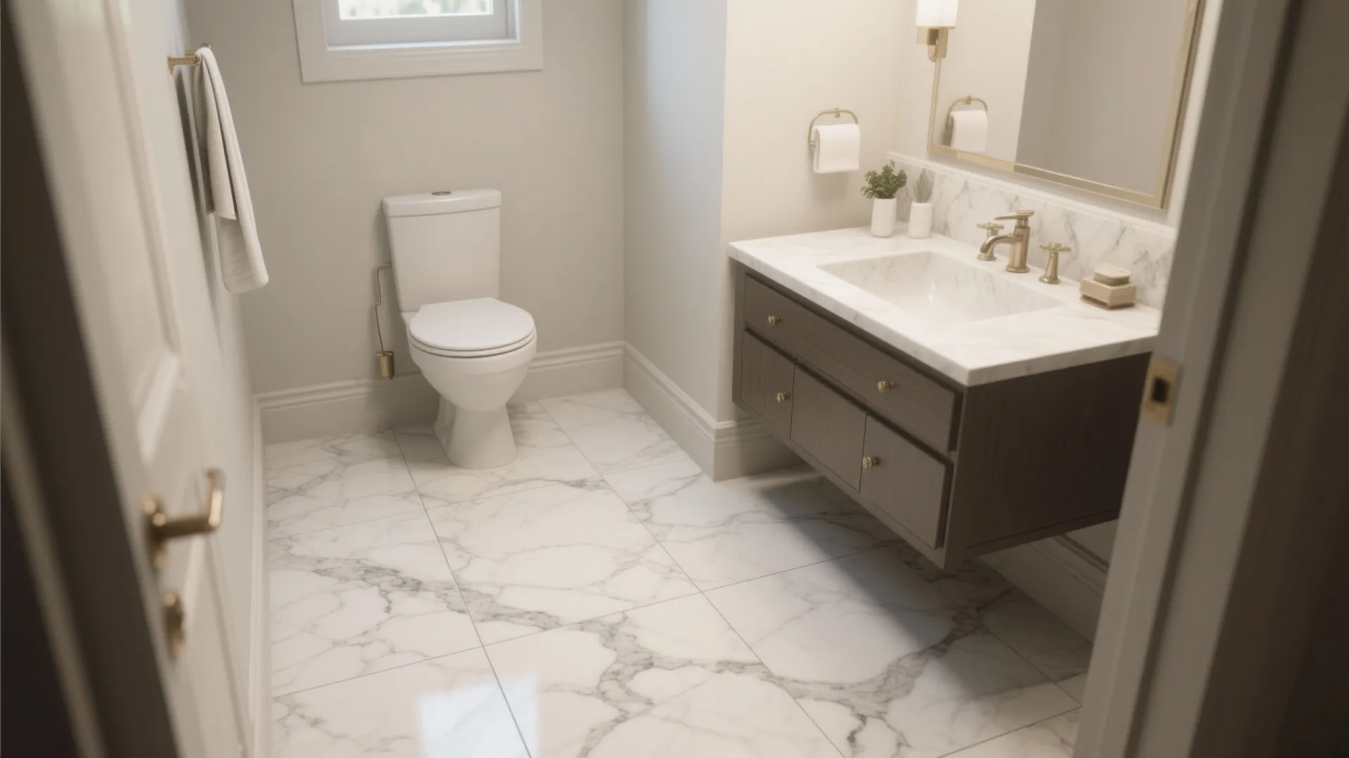 2. Marble-look large-format tiles