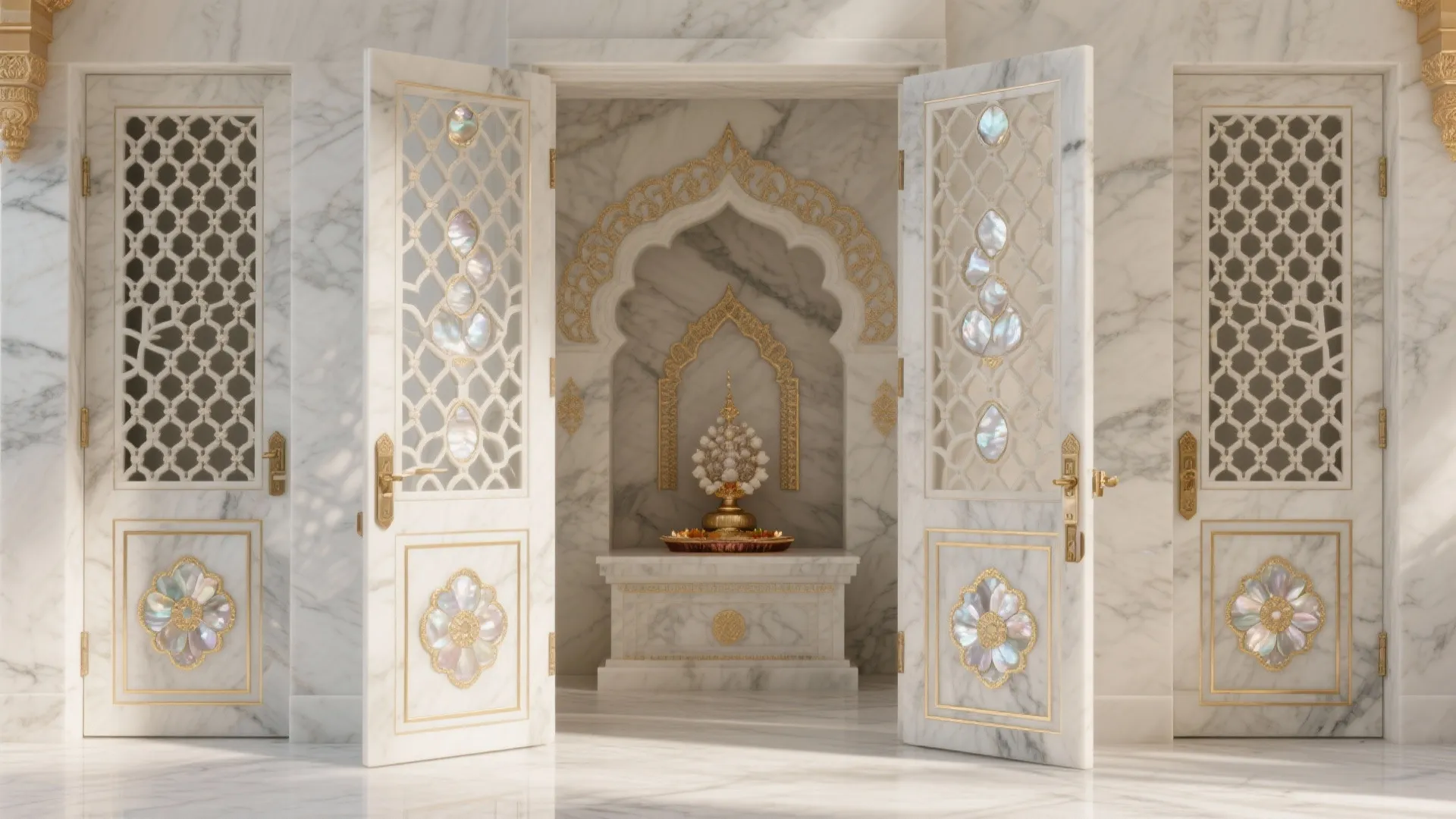 Marble Lattice Doors with Inlay Accents