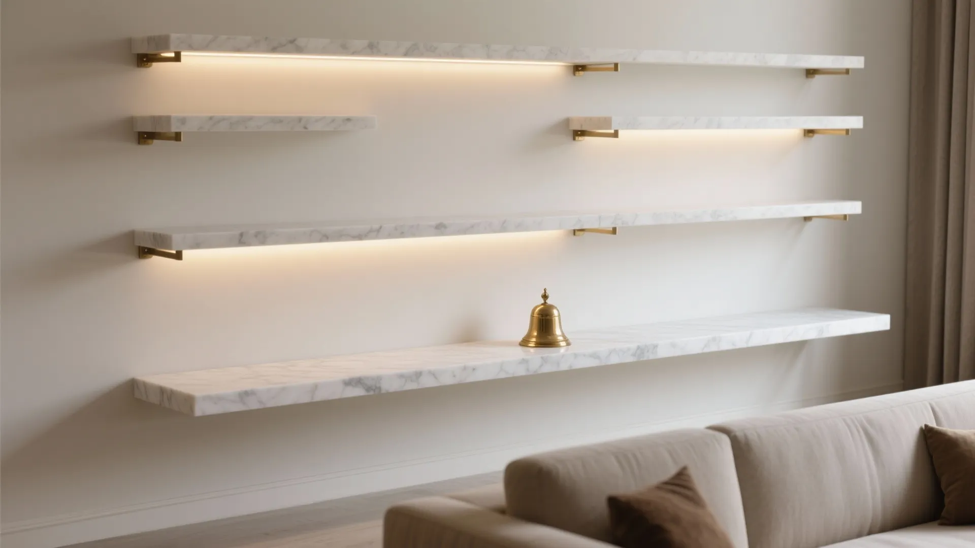 Minimalist Marble Ledge + Floating Shelves