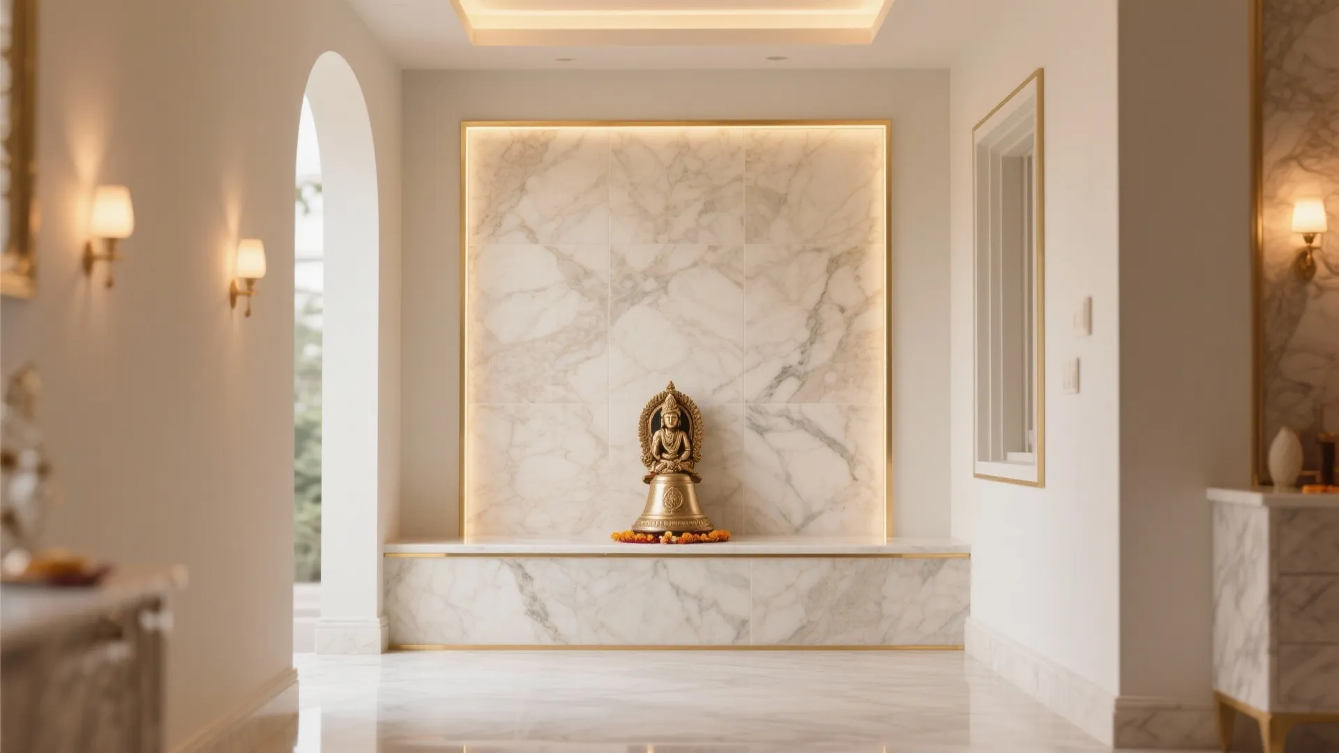 Marble-look highlights with brass details
