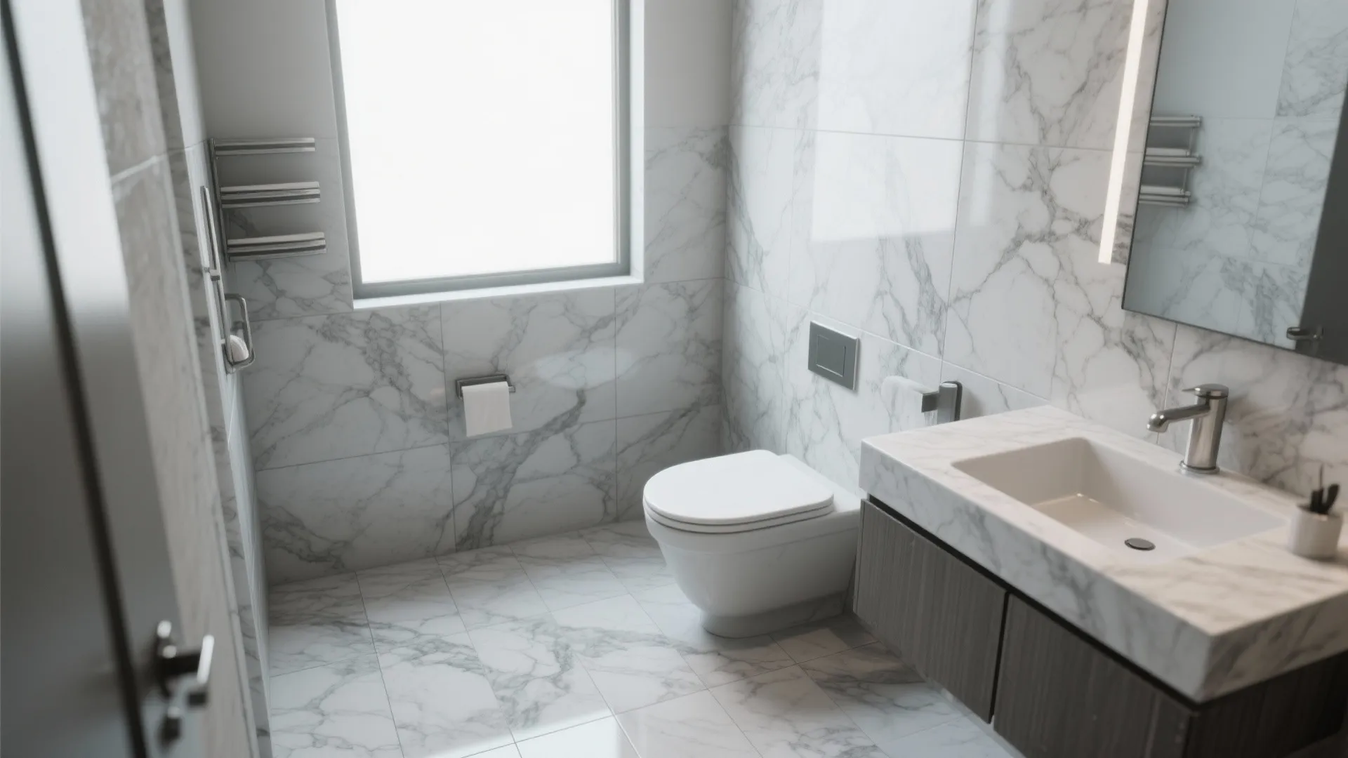 5. Marble-look gray tiles for affordable luxury