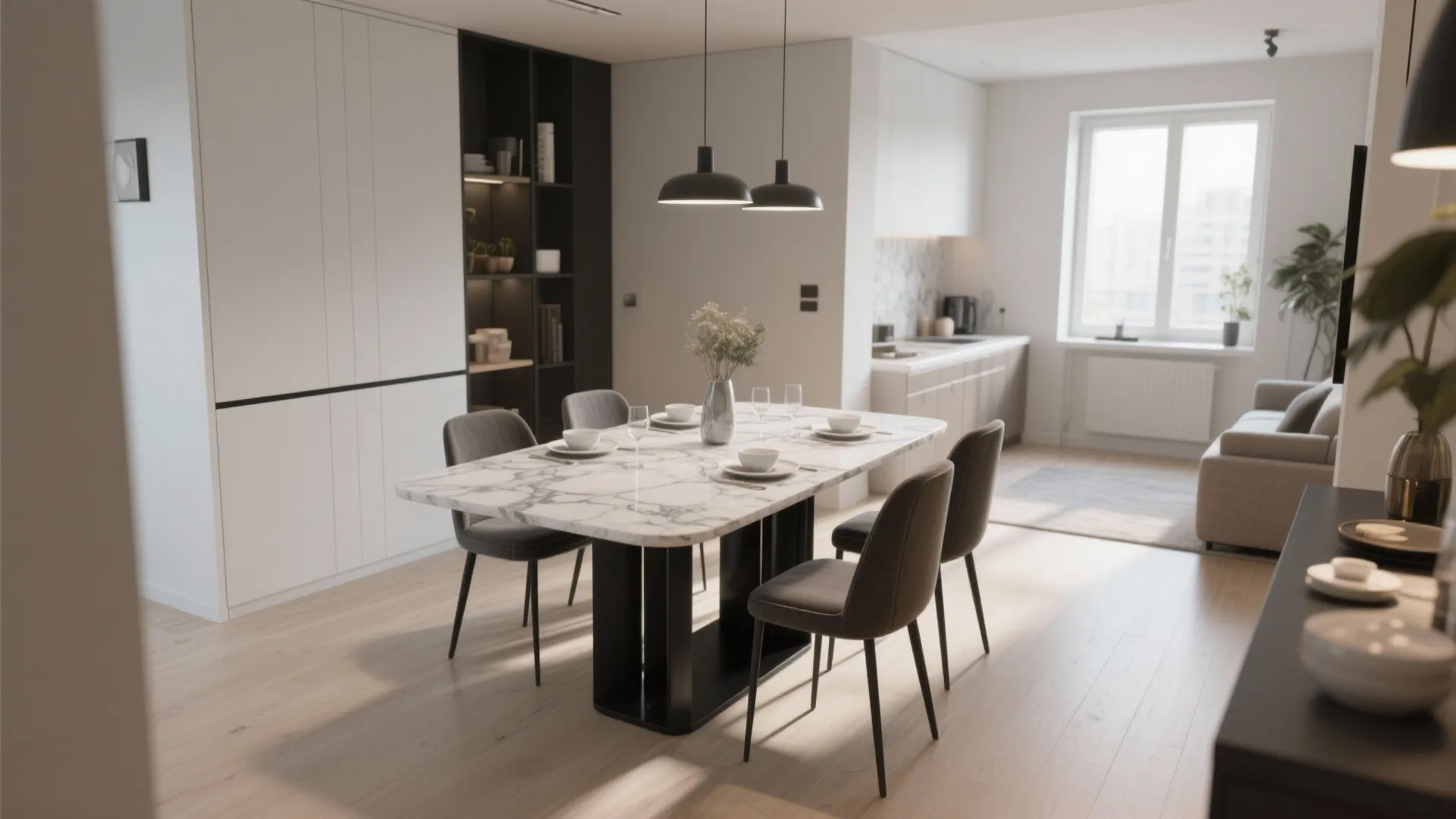 2. Marble-look surface + matte black base