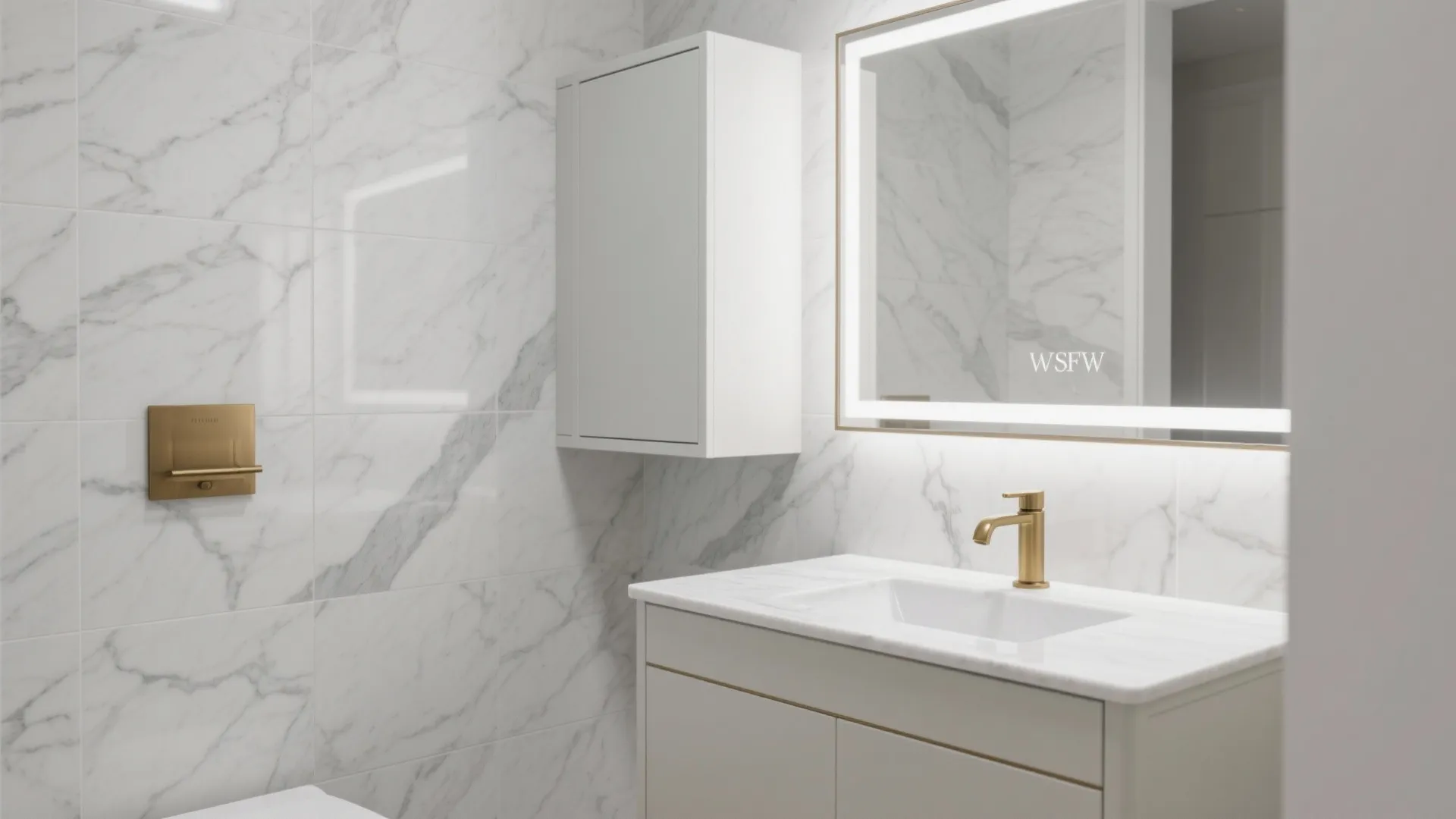 Grey Marble-Effect Tiles to Elevate a Small Bath