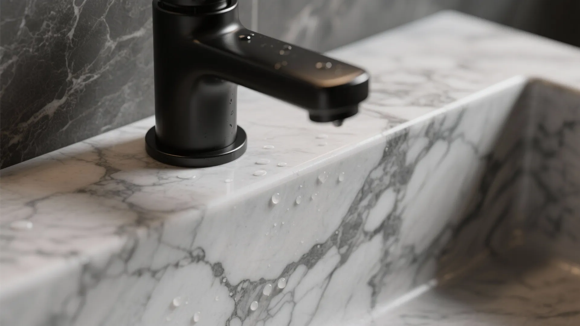 Gray Marble Veins + Matte Black Accents