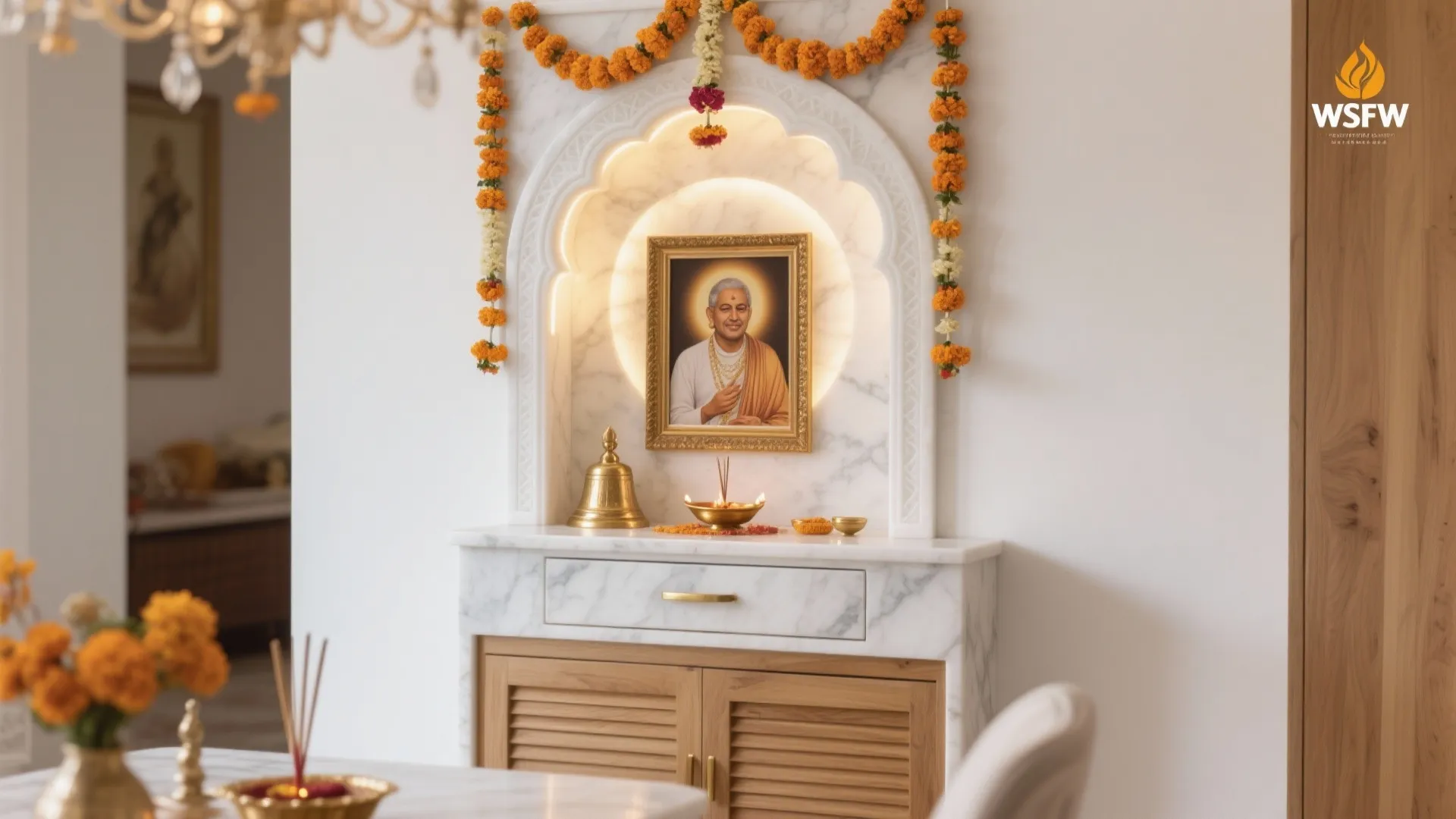 Compact Marble Mandir With Smart Storage