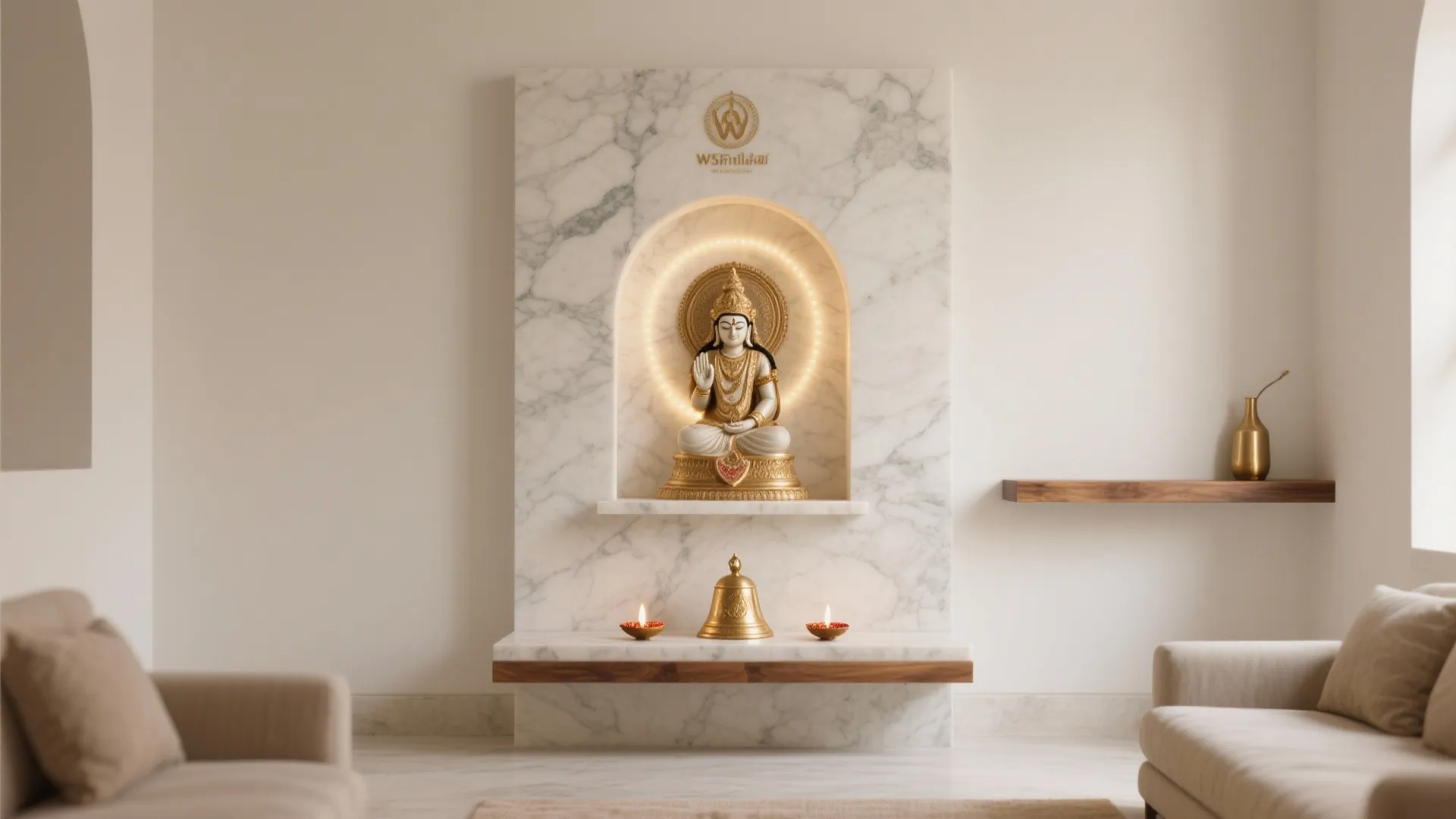 Minimalist marble mandir wall