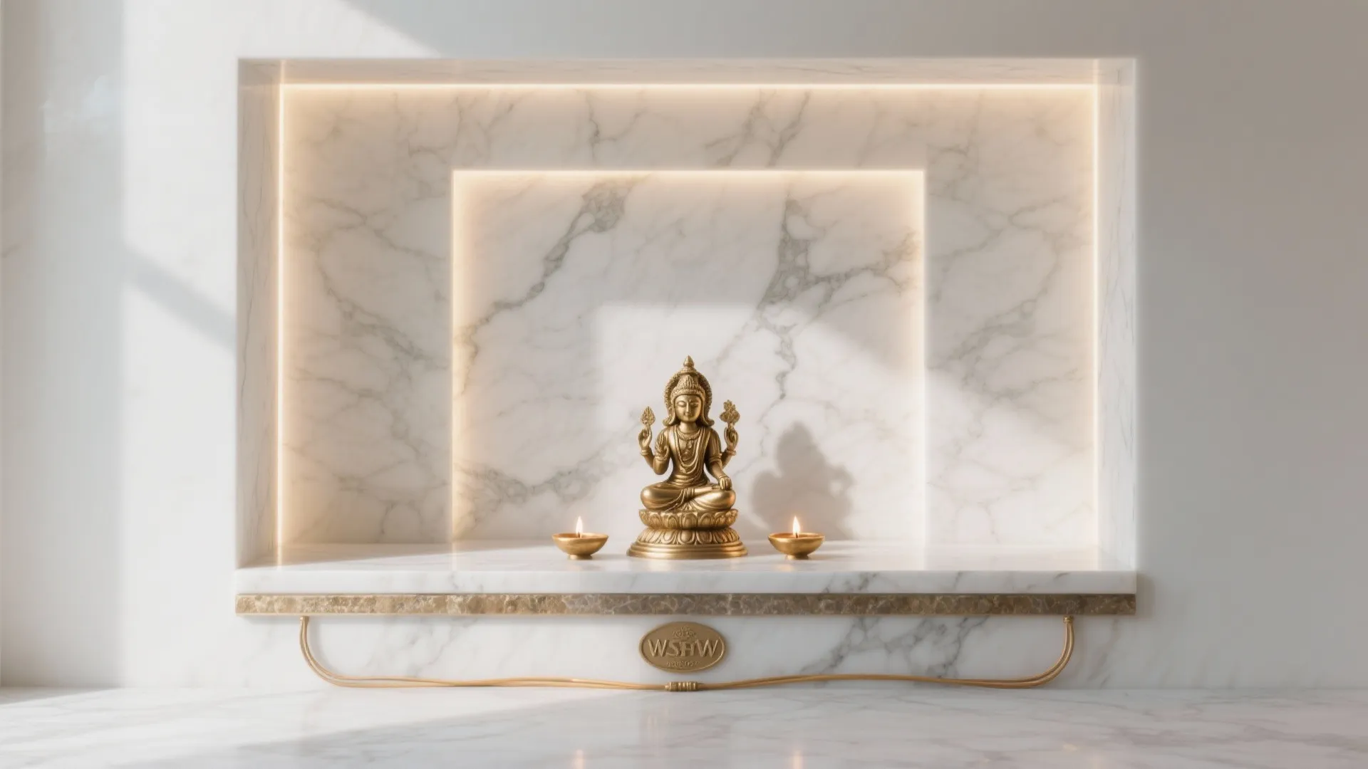 Minimalist Marble Mandir with Warm Backlighting