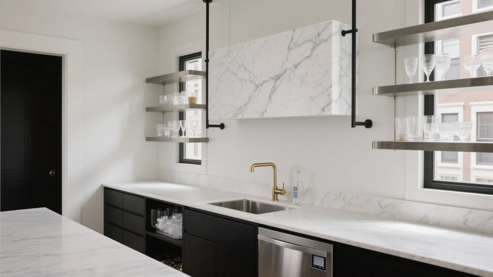 Minimalist Marble-and-Metal Bar