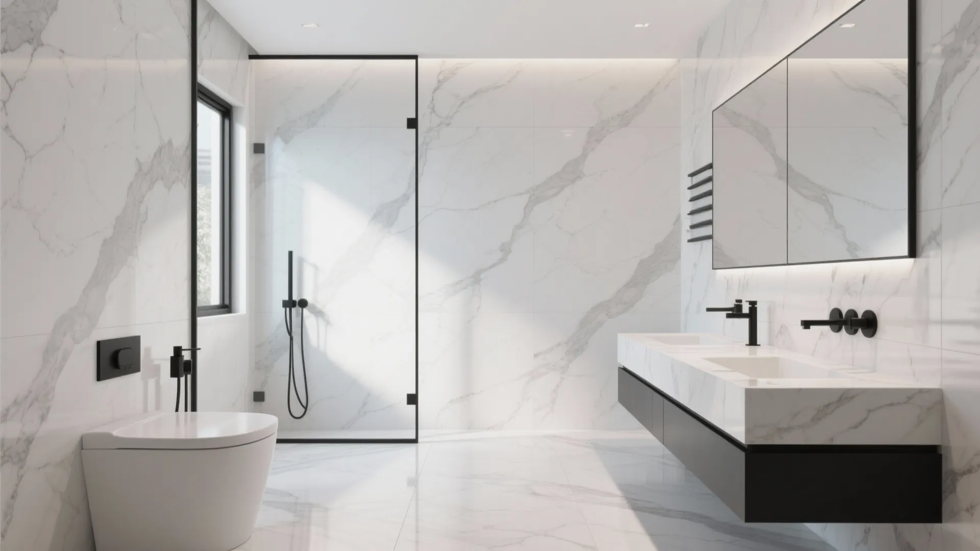 Marble Elegance with Minimalist Fixtures