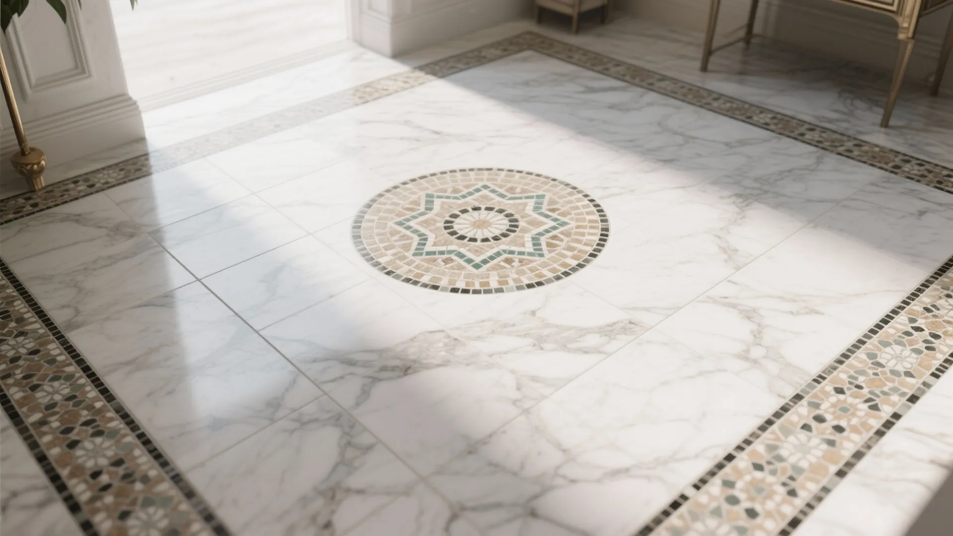 Marble Floor with Mosaic Inlay