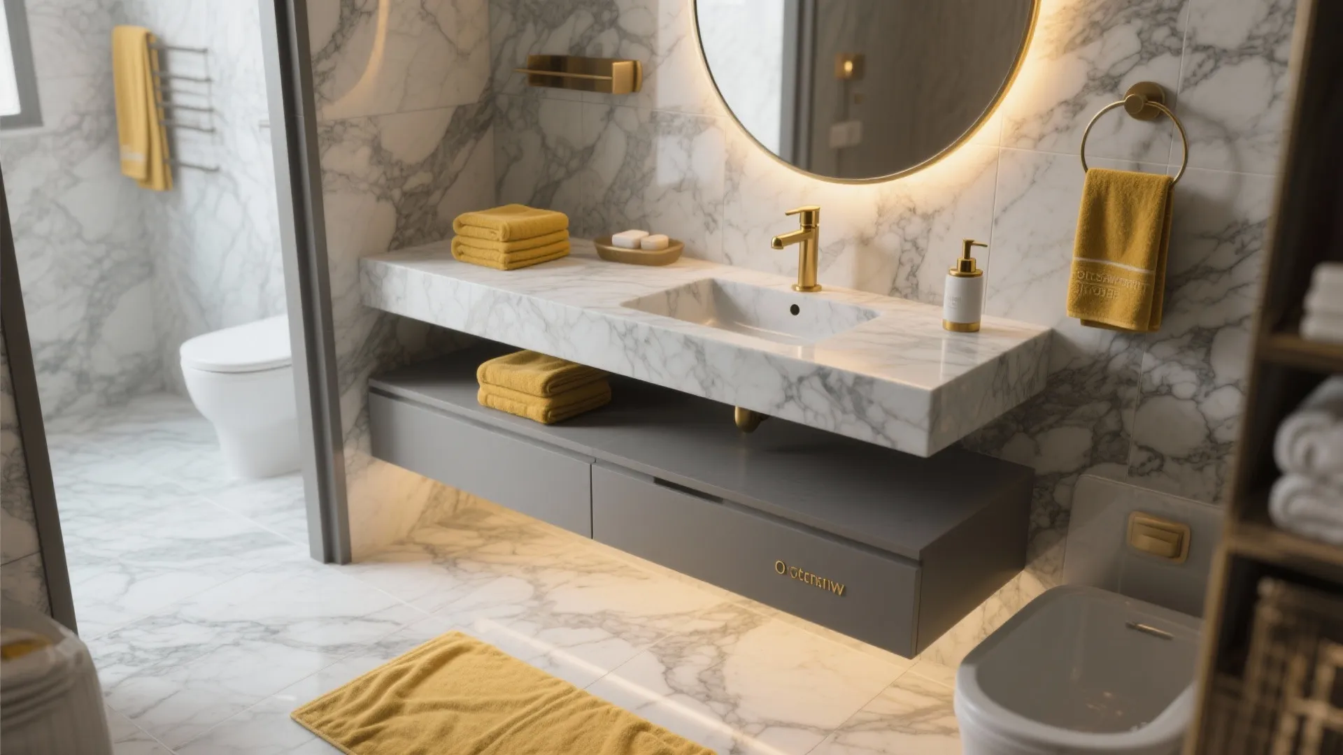 2. Grey Marble + Mustard Accessories