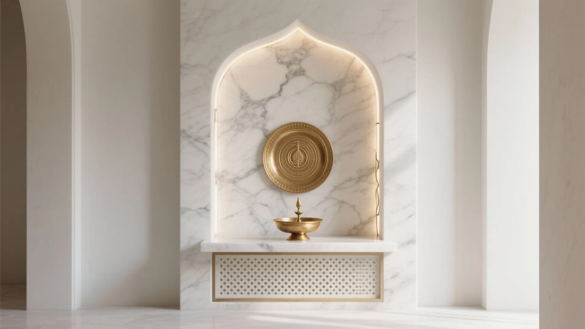 Minimalist marble mandir niche