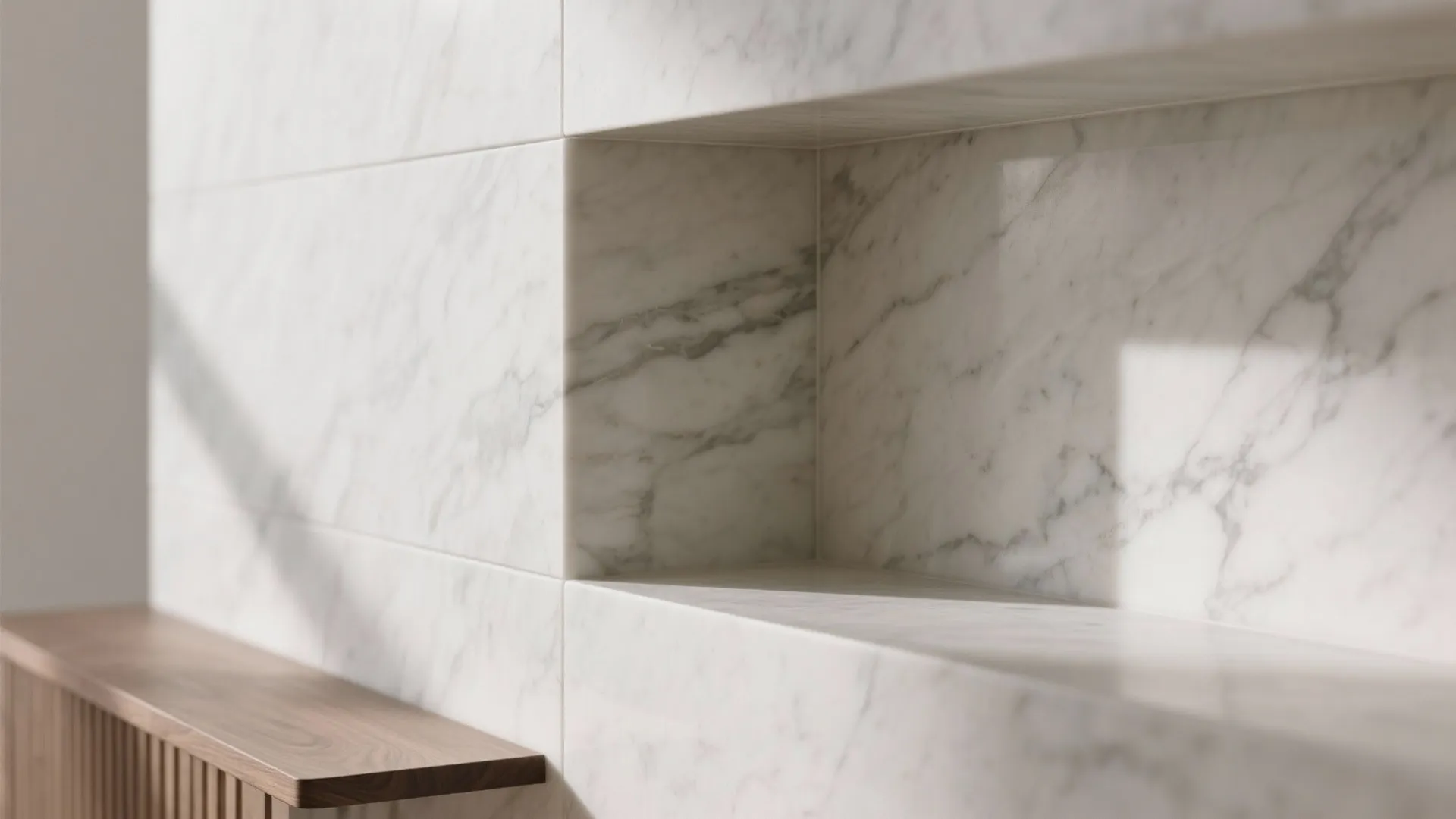 1) Minimal Marble Accent Wall in the Living Area