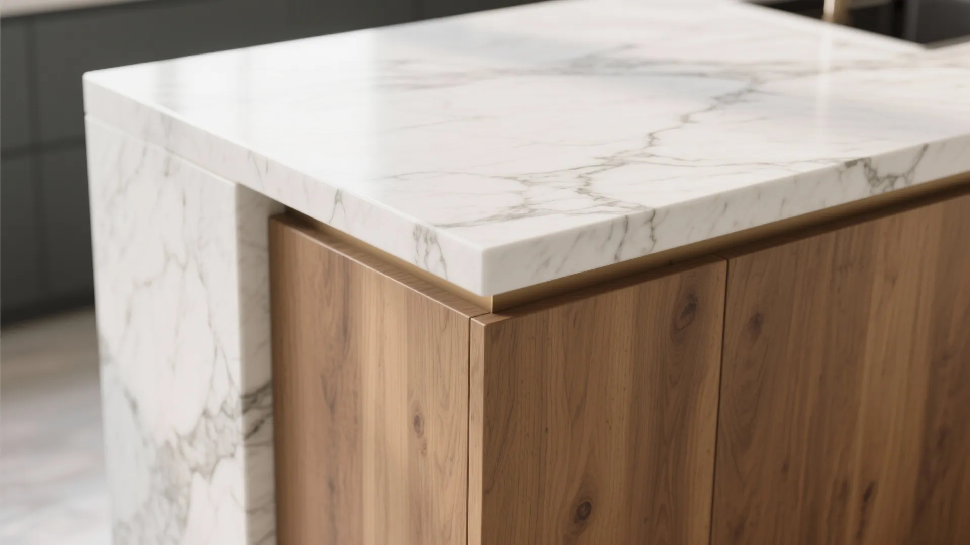 3. Mixed Materials: Marble Top + Warm Base
