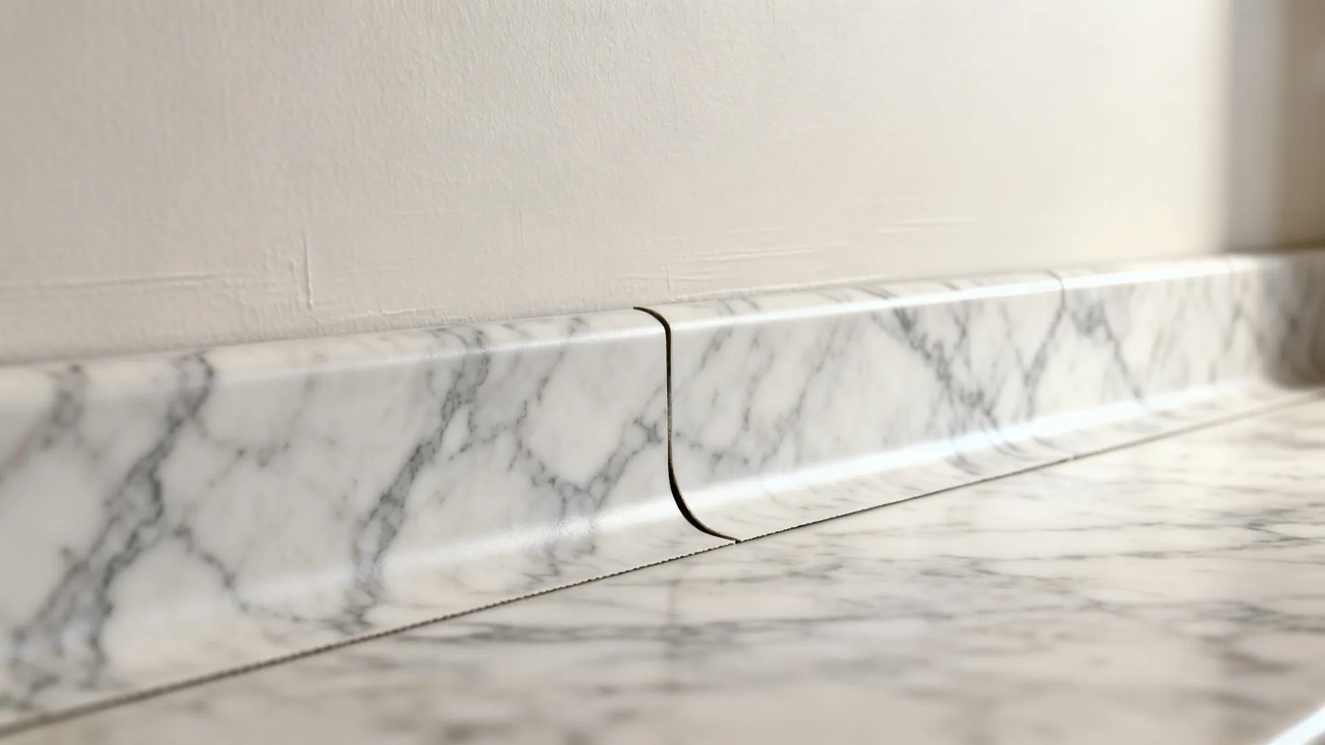 Macro of marble-look peel panel showing fine veining and clean edge.