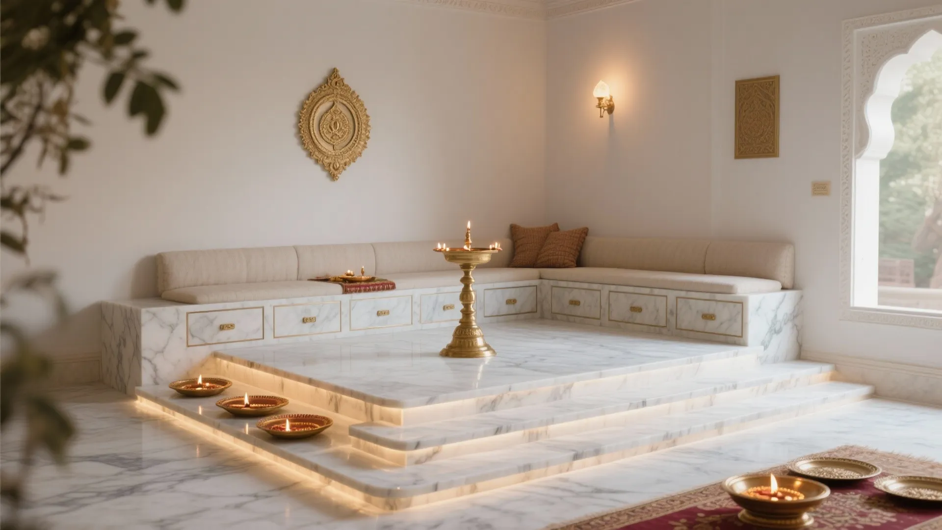 Marble Platform with Seating and Sacred Storage