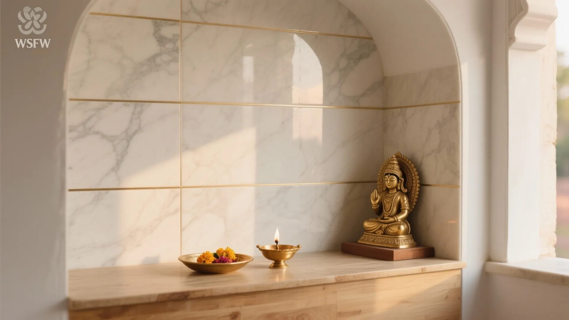 Soft Marble-Look Porcelain for a Calm, Temple-Like Backdrop