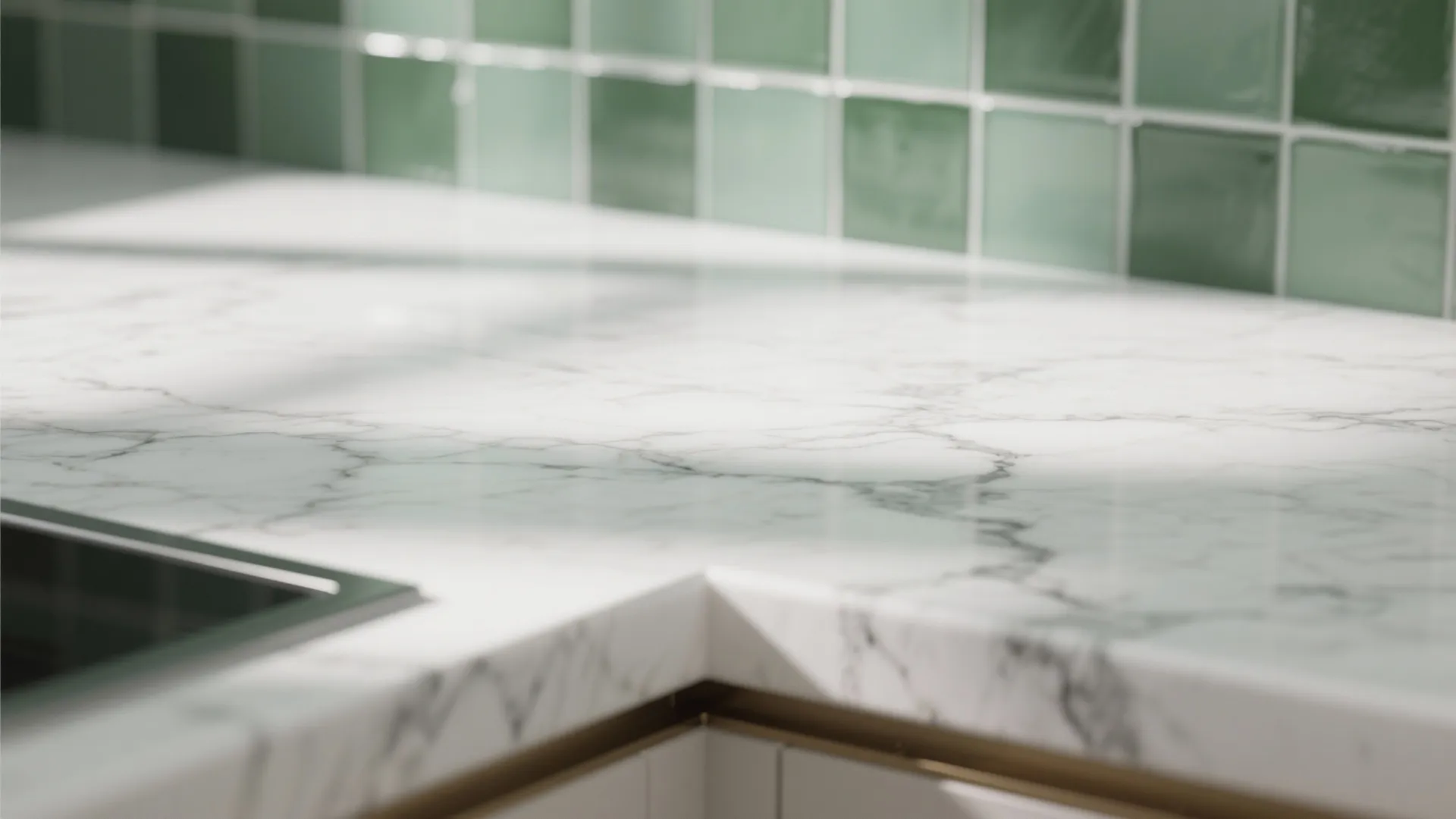 4. Marble Countertops with Sage Accents