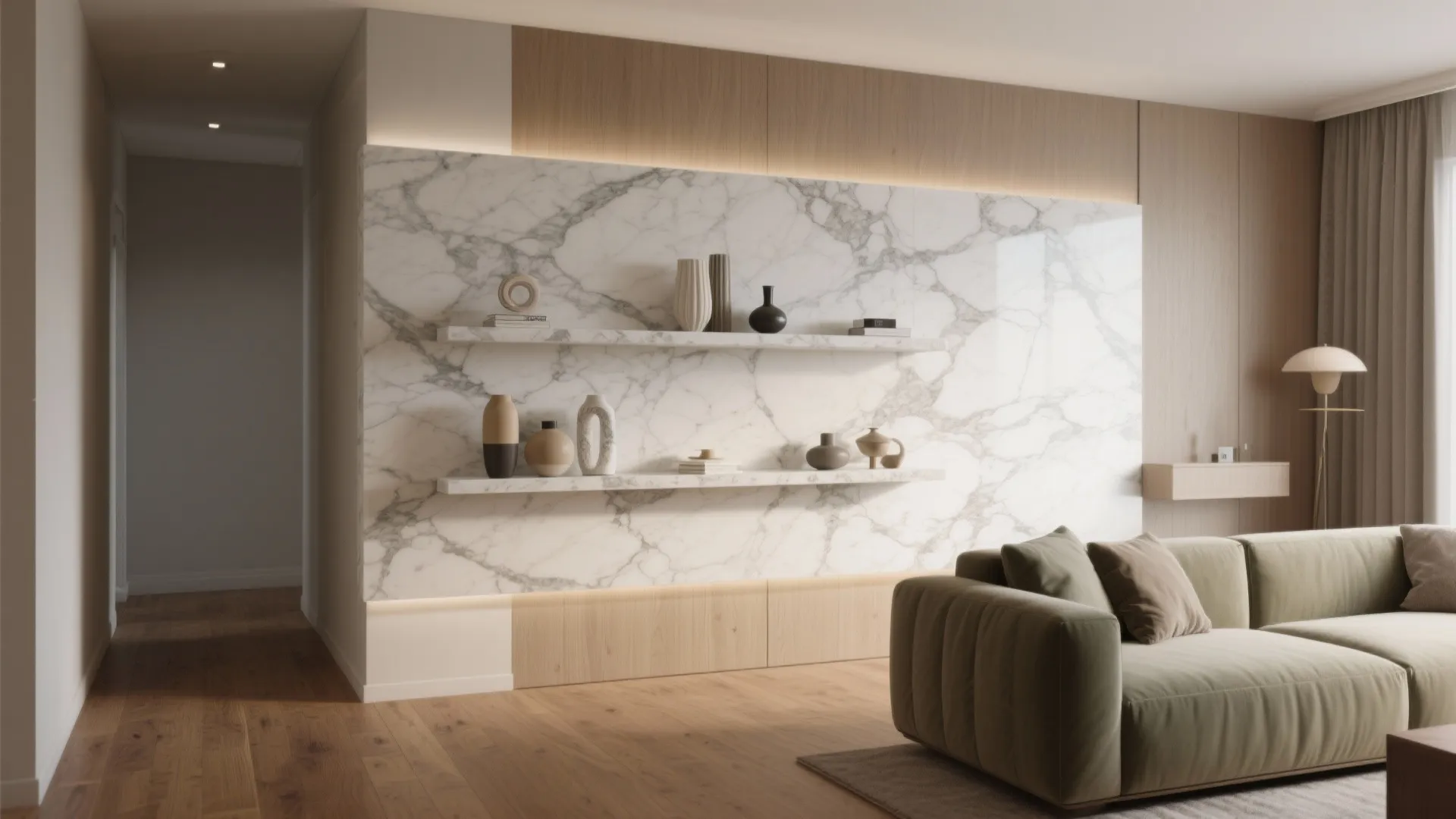 3. Partial panel with integrated shelving