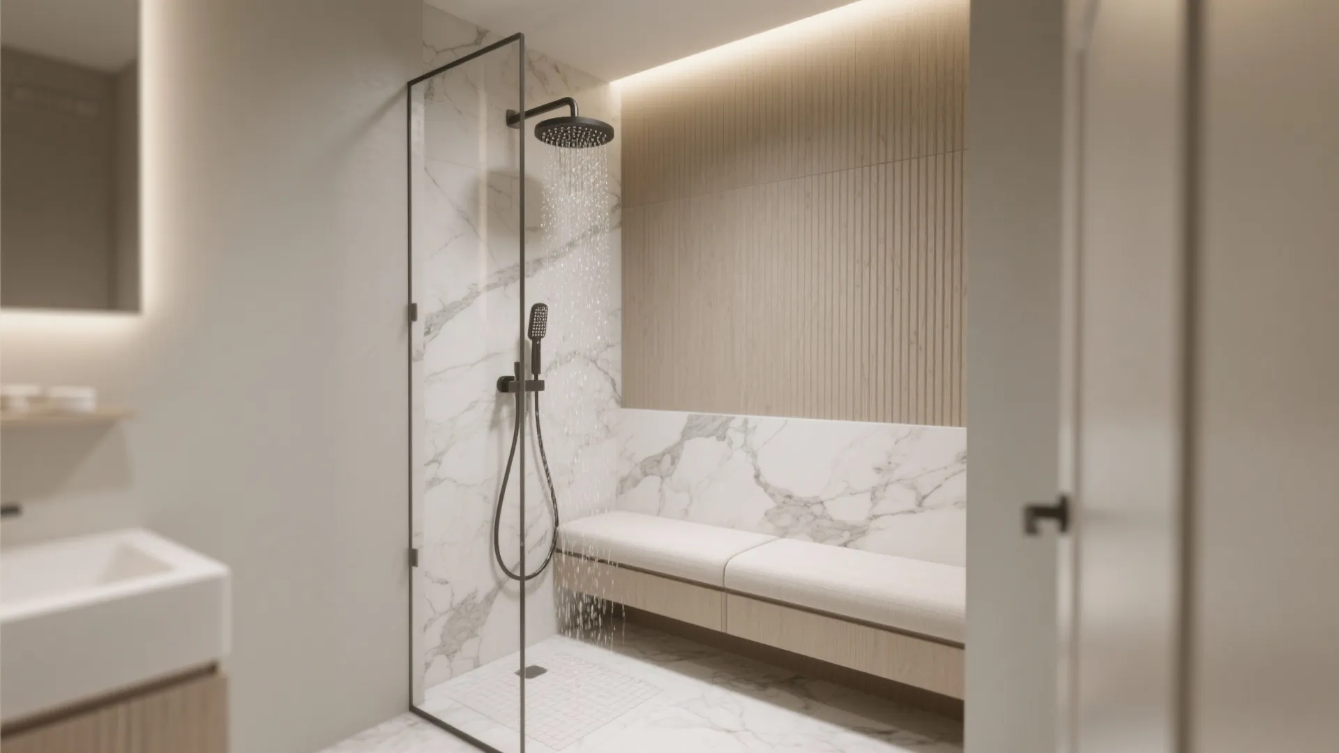 9. Marble Shower Bench