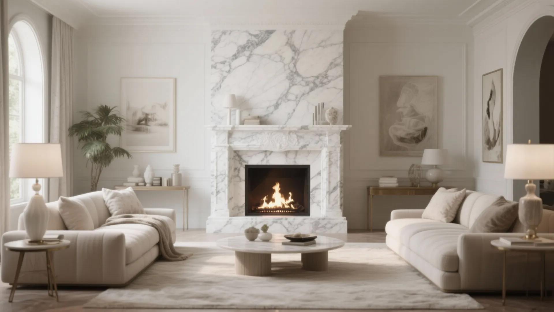3. White Fireplace with Marble Surround