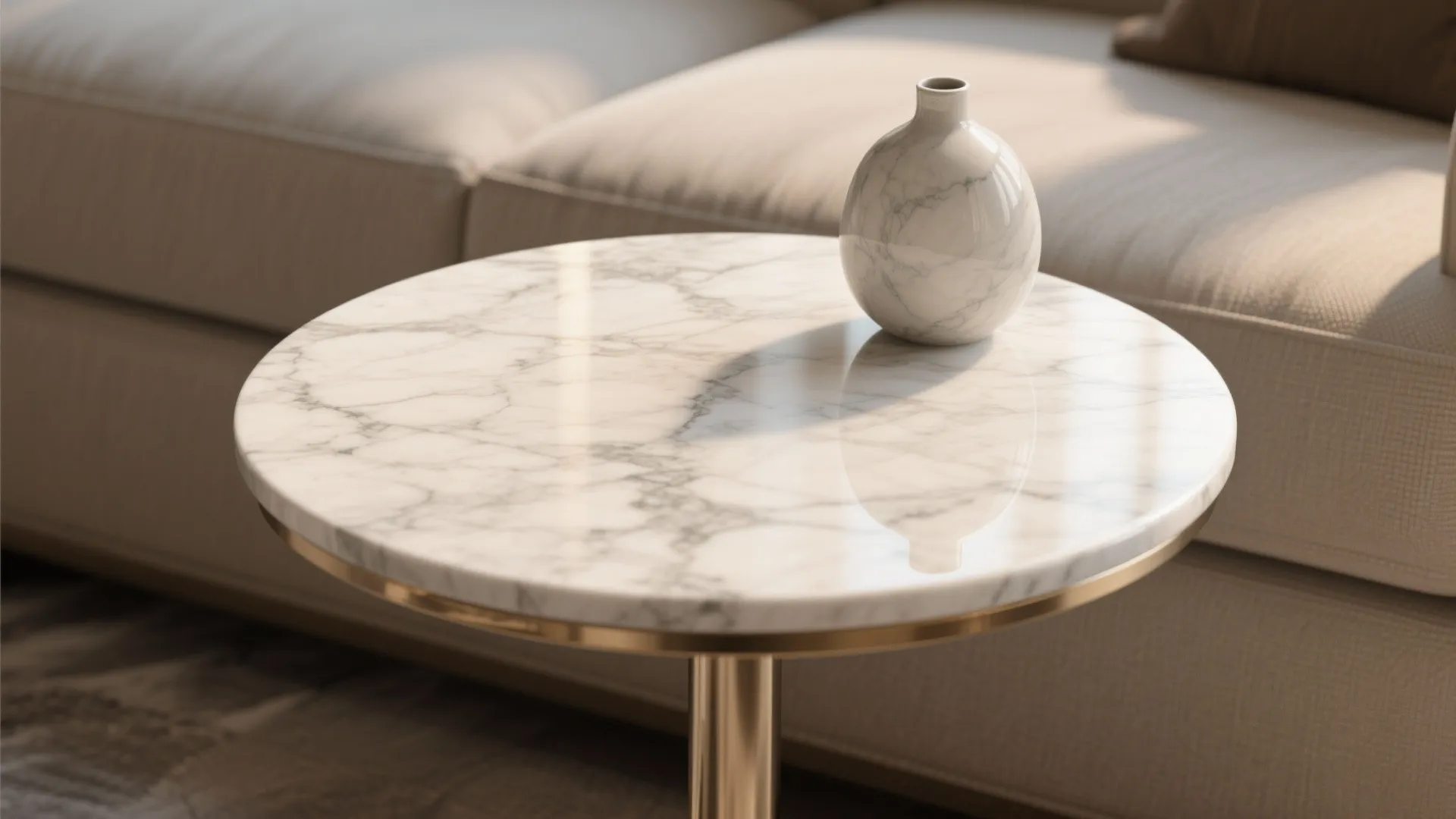 2. Marble-top round with slim base for a luxe touch